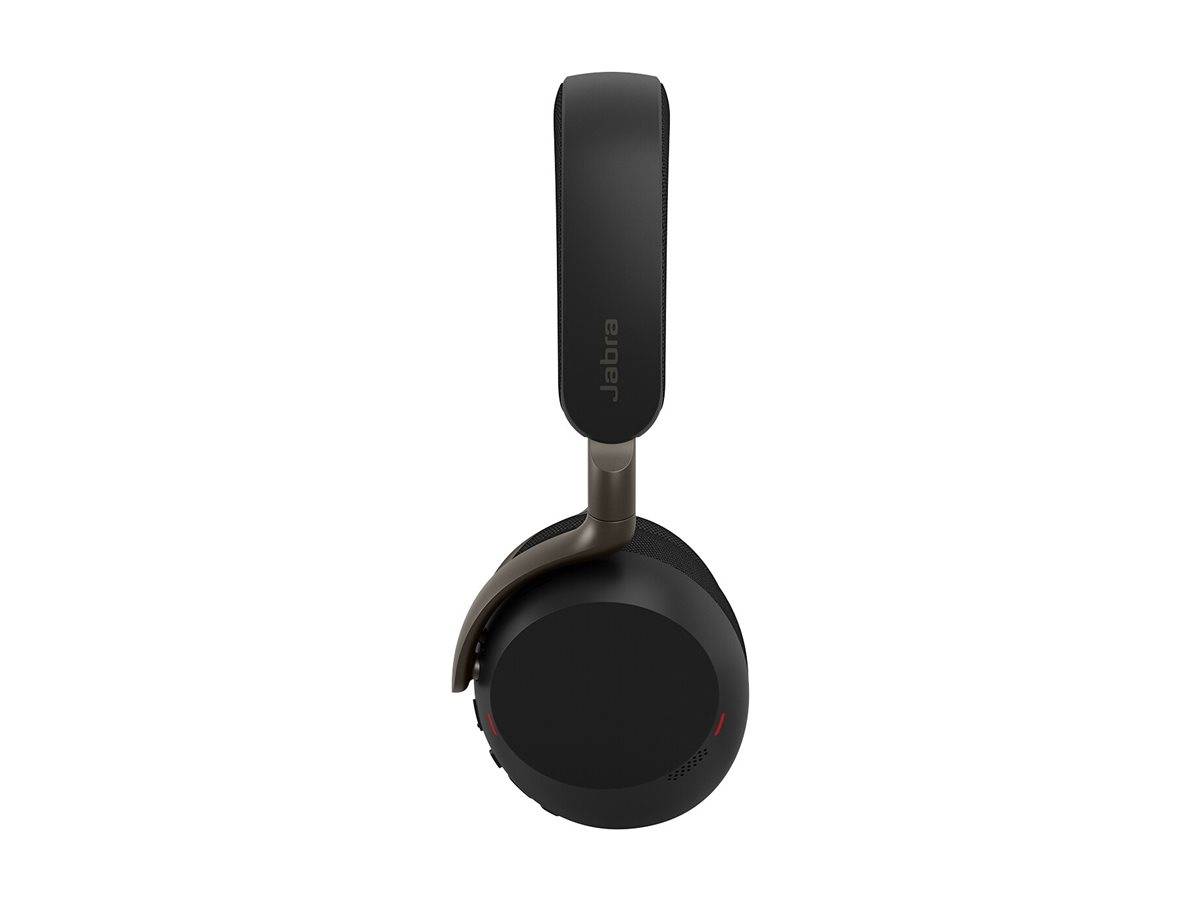 Schwarzes Jabra-On-Ear-Headset mit einer einzelnen Ohrmuschel und vertikalem Kopfbügel auf weißem Hintergrund.