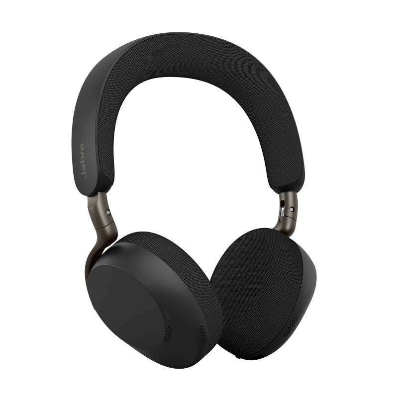 Schwarze Over-Ear-Kopfhörer mit gepolstertem Kopfbügel und abgerundeten Ohrmuscheln auf neutralem Hintergrund.