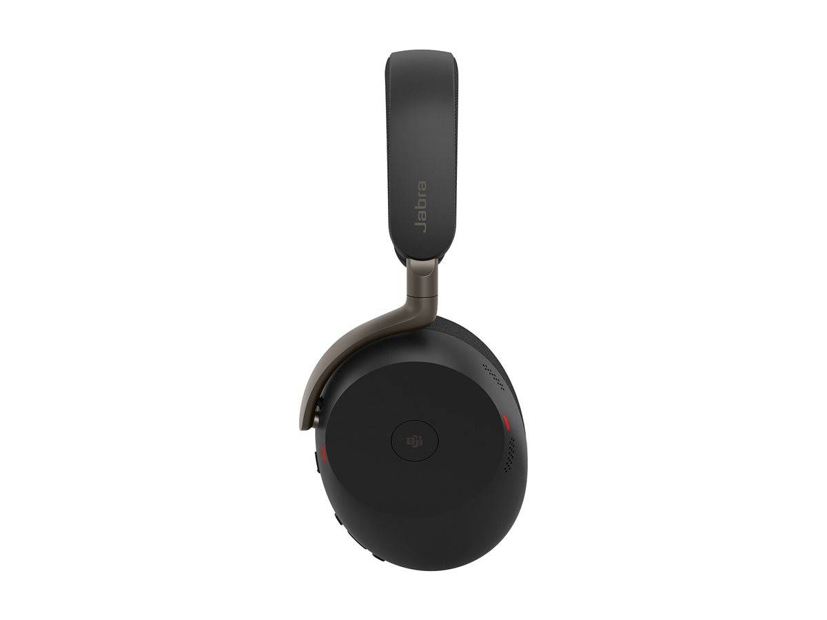 Schwarzes Over-Ear-Headset von Jabra mit Kopfbügel, gezeigt vor weißem Hintergrund.