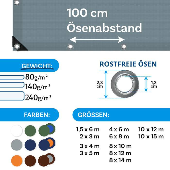 FLOORDIREKT Abdeckplane - Vielseitig einsetzbar - Wasserdicht & Reißfest - 80 g/m² - Silber - 3 x 5 m