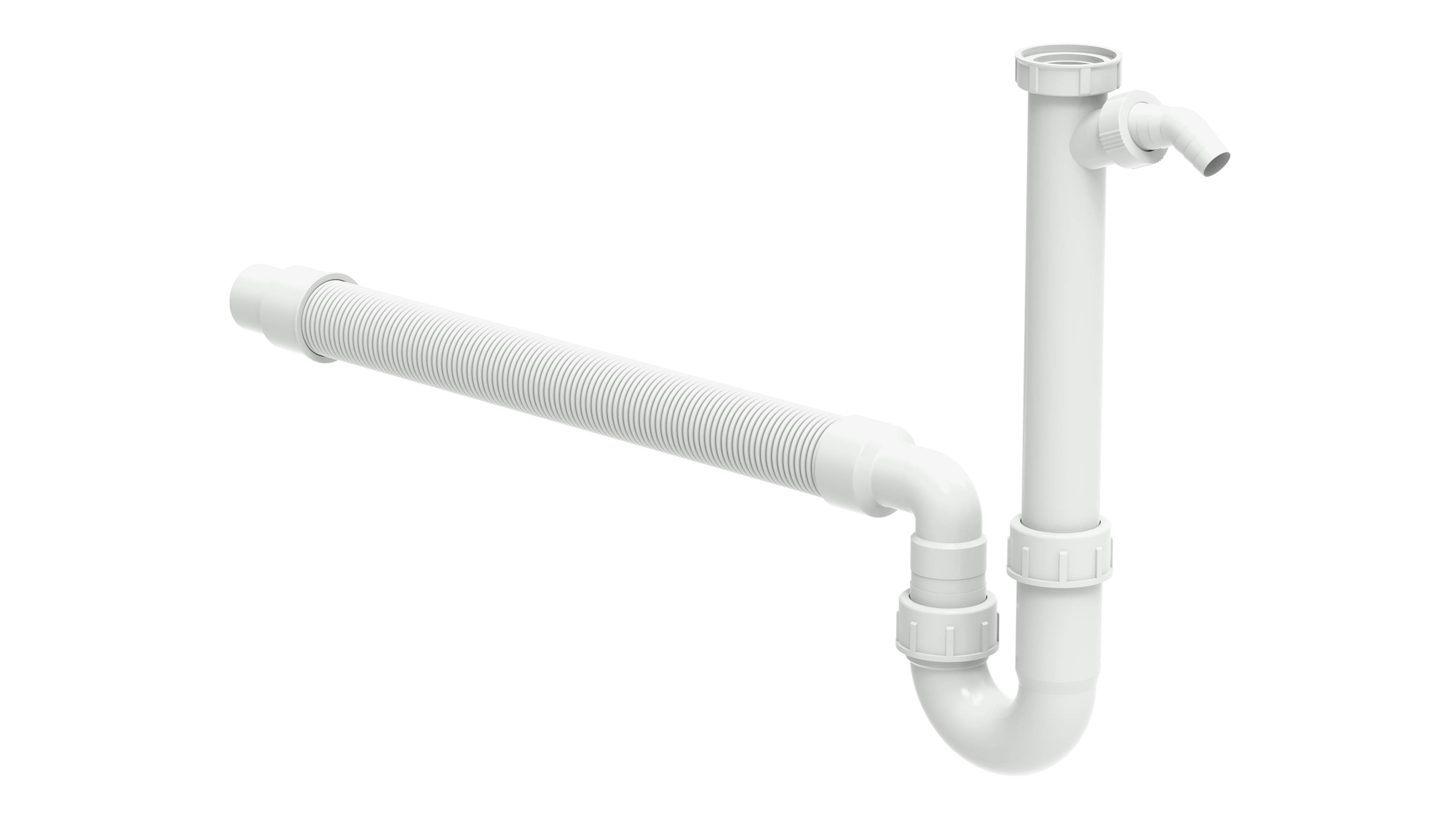 KS Flexibler Spültisch-Röhrensiphon, Weiß, 1 1/2"IG x DN 40/50 mm, mit 3/4" Geräteanschluss