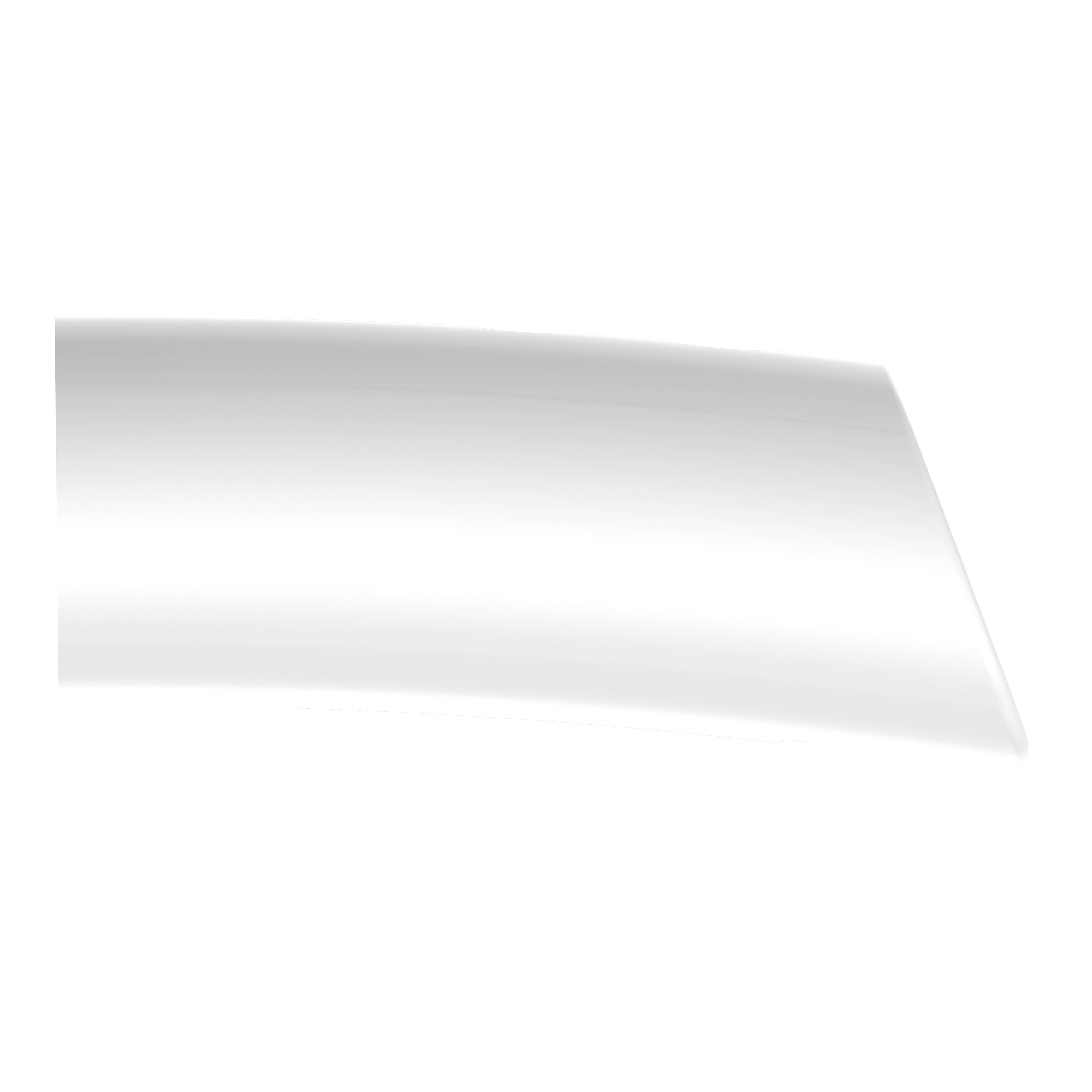 Ein einfaches, weißes, rechteckiges 3D-Objekt mit einer glatten und leicht gewölbten Oberfläche, vor einem schwarzen Hintergrund.