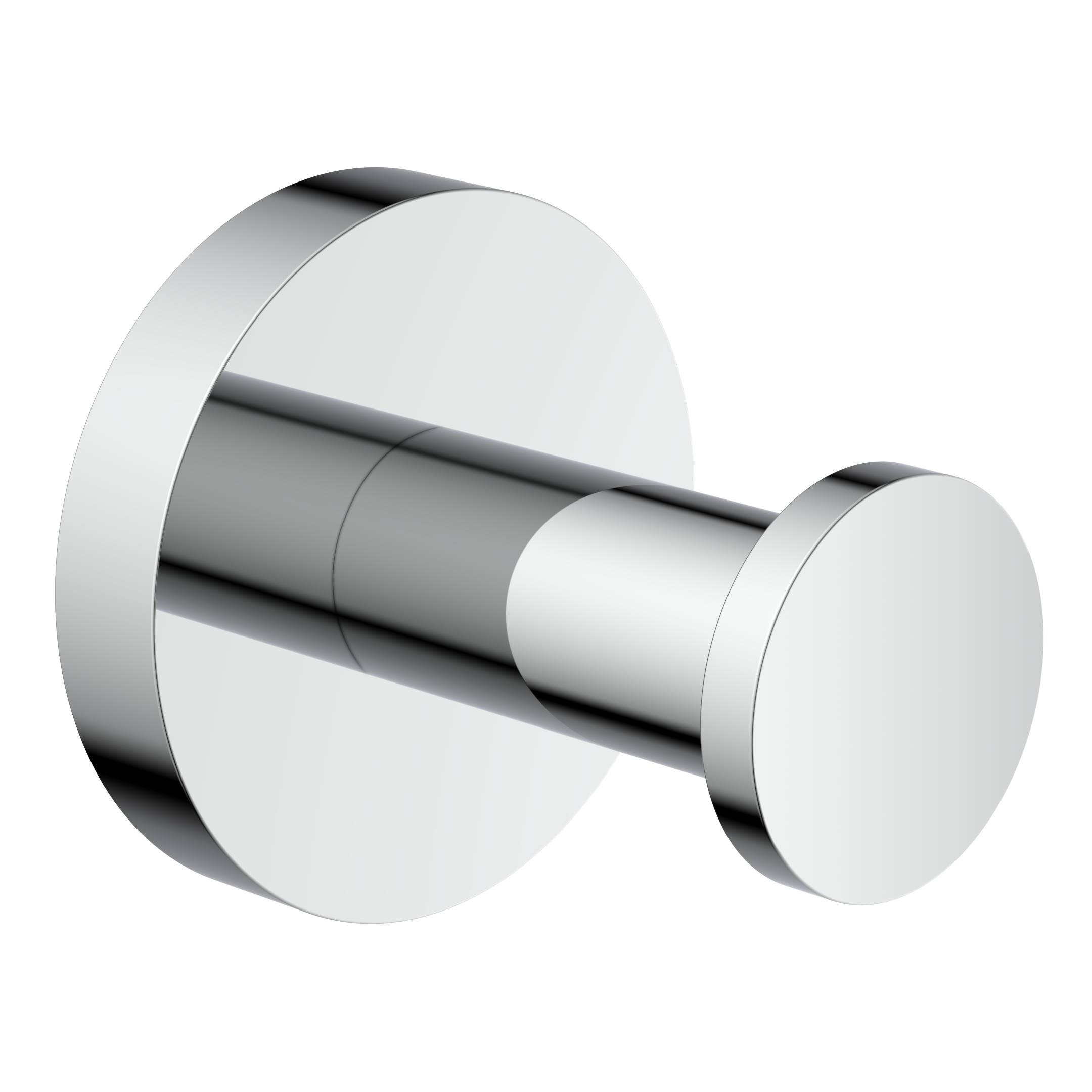 Ein eleganter, silberner Metallhaken, der vor einem schwarzen Hintergrund angebracht ist.