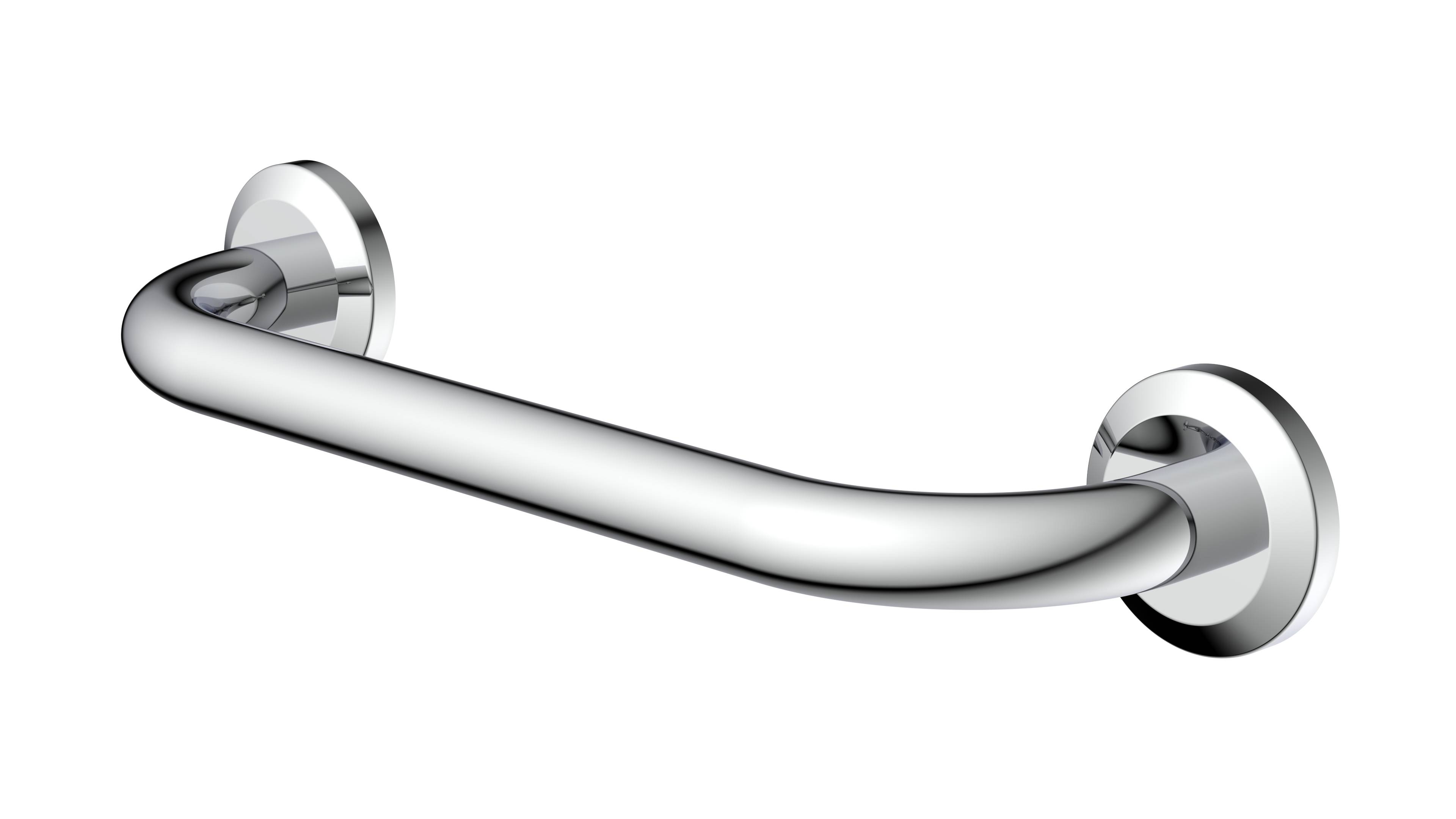 Ein glänzender, silberner Haltegriff ist diagonal gegen einen schwarzen Hintergrund angebracht.