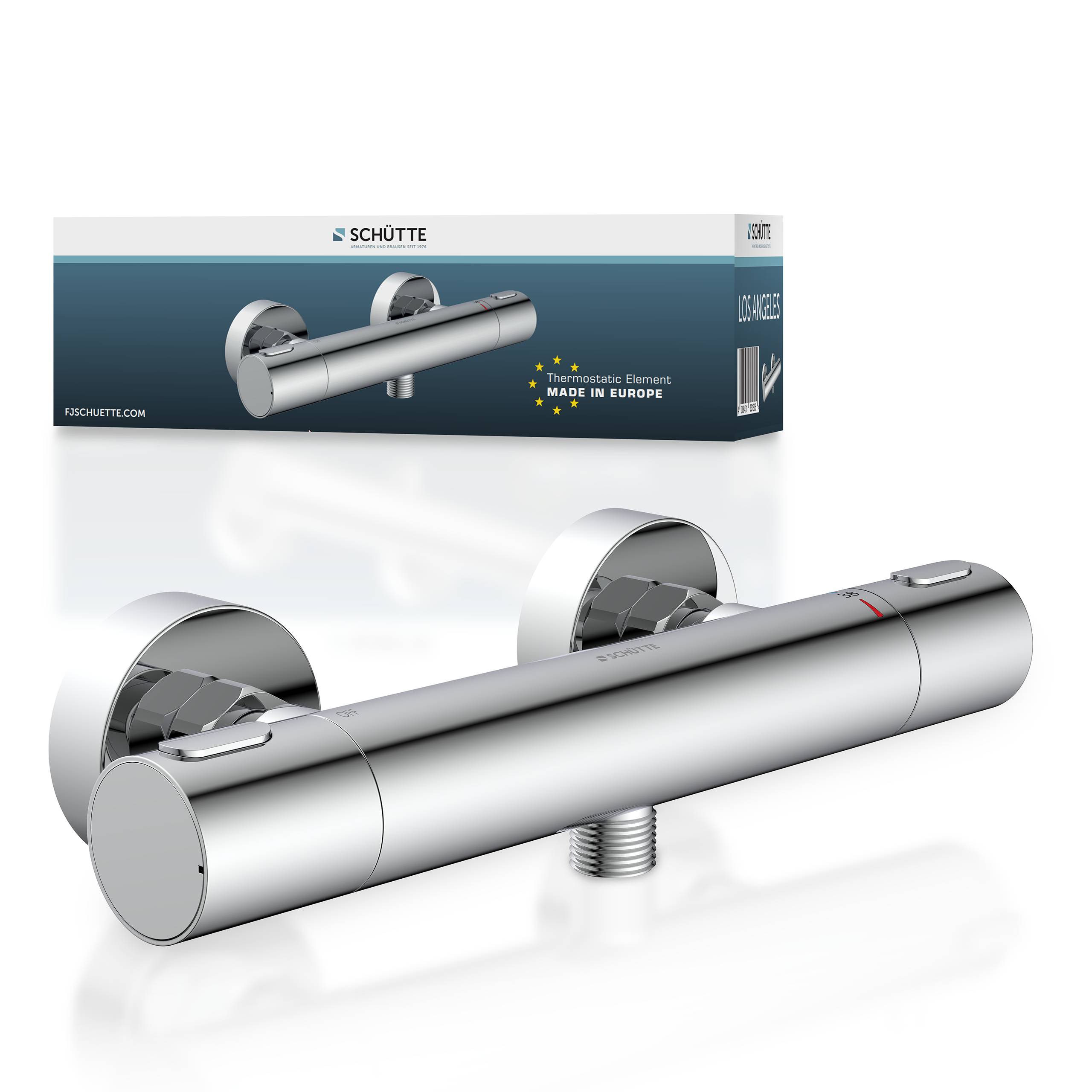 Thermostatischer Duscharmatur mit modernem Chromfinish, zeigt den Markennamen 