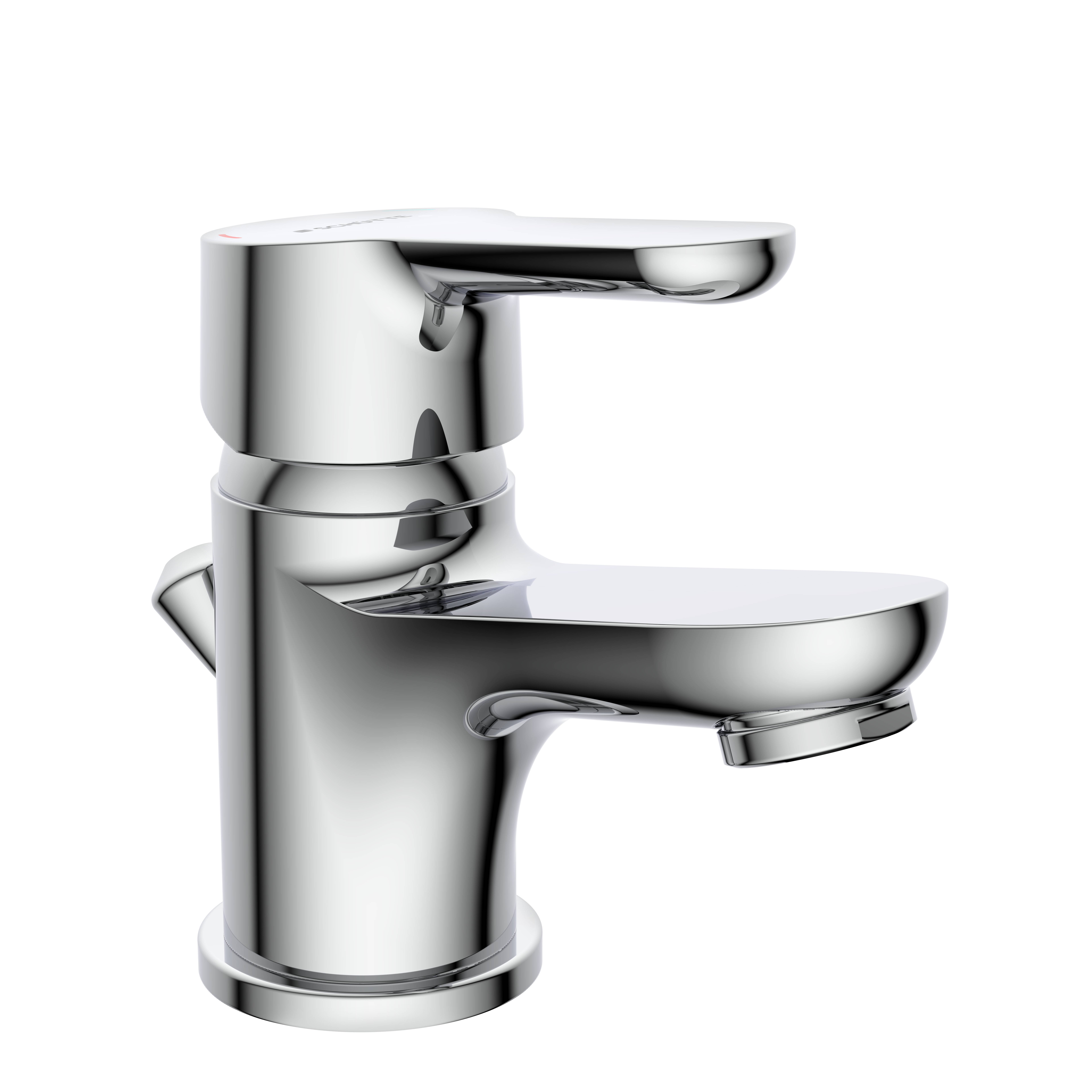 Eingriff-Wasserhahn aus Chrom mit schwarzem Hintergrund.