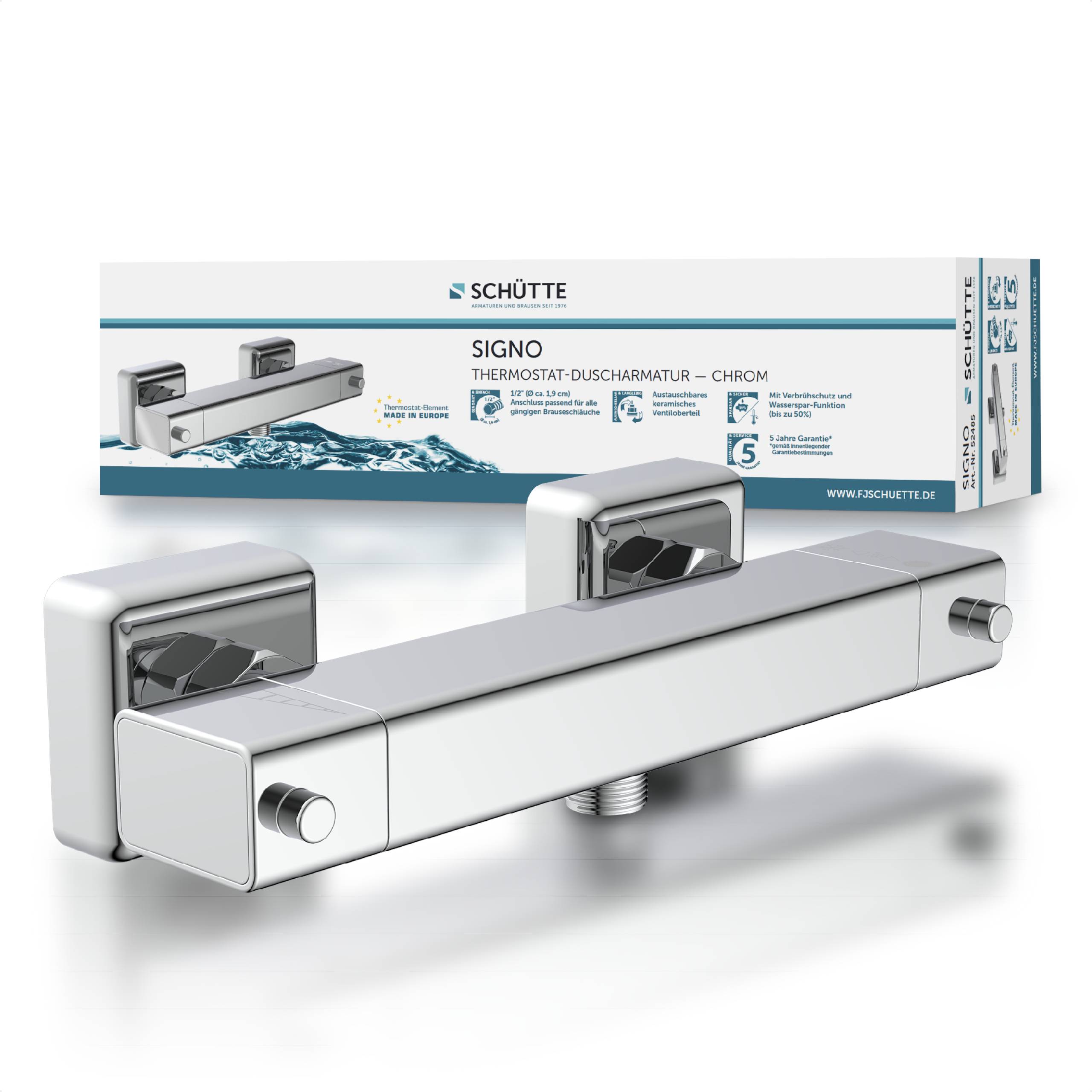 Ein verchromter thermostischer Duscharmatur mit der Bezeichnung „SIGNO