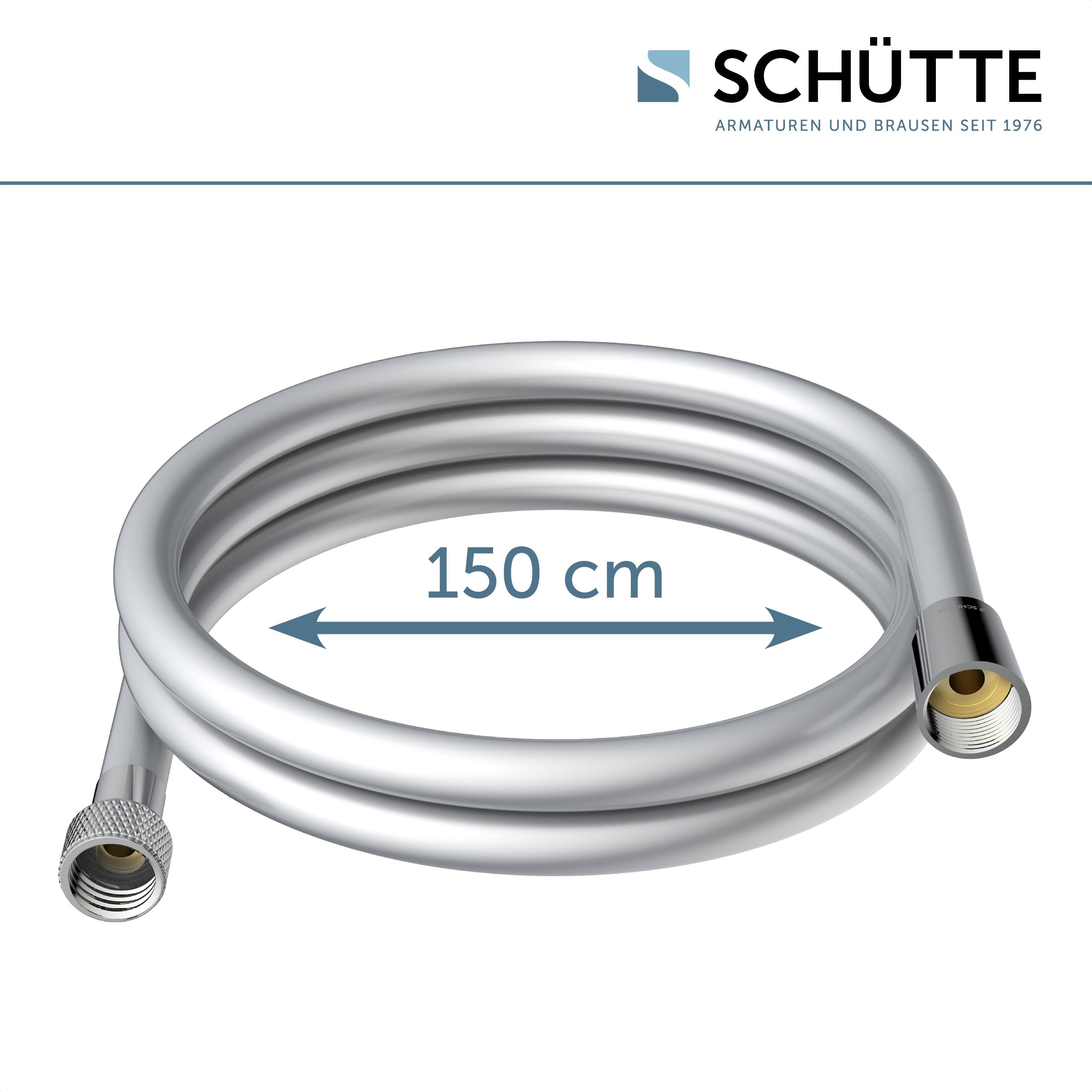 Duschschlauch aufgerollt mit einer Längenetikett von „150 cm