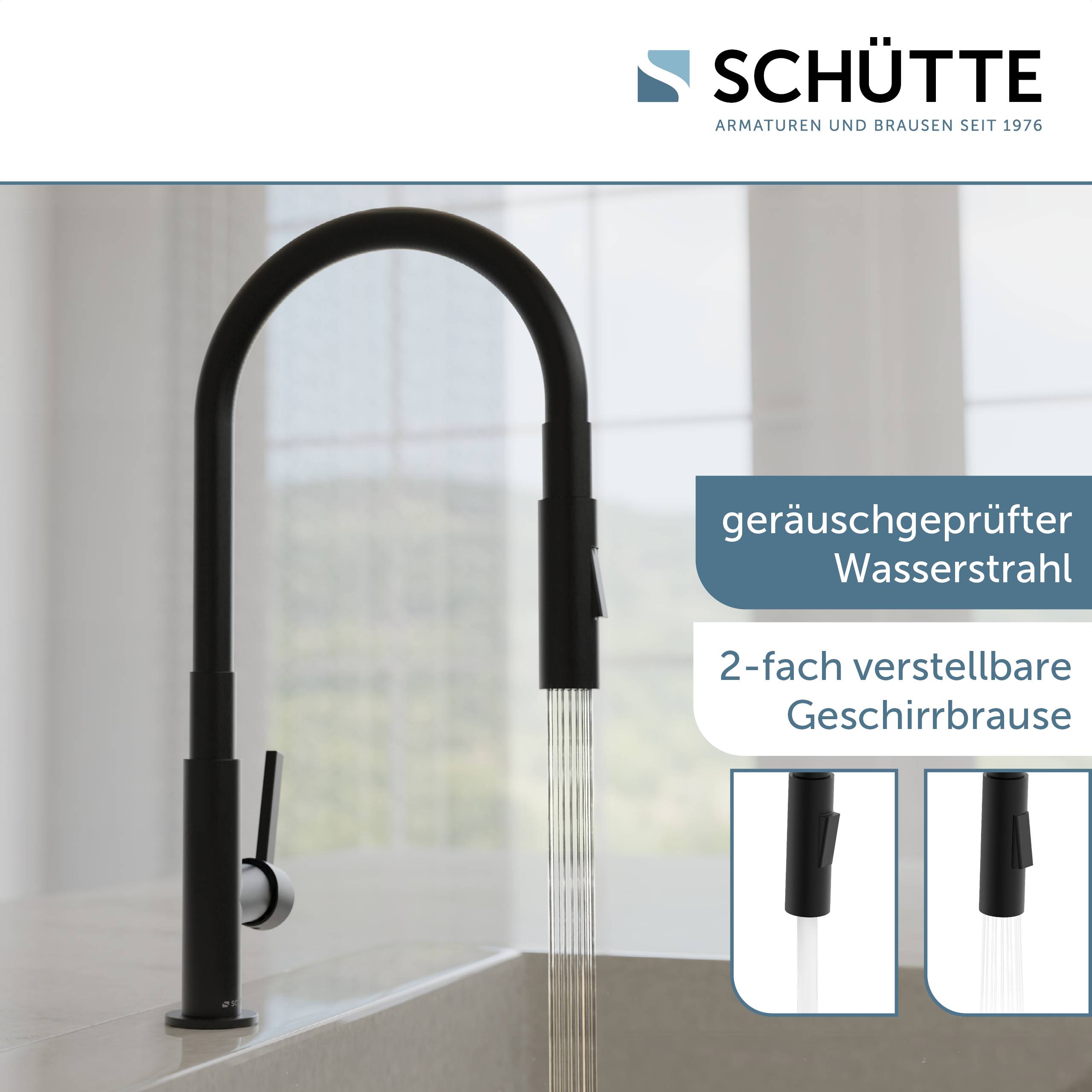 GLASGOW Spültischarmatur, Schwarz matt, mit Soft-Touch Schlauch