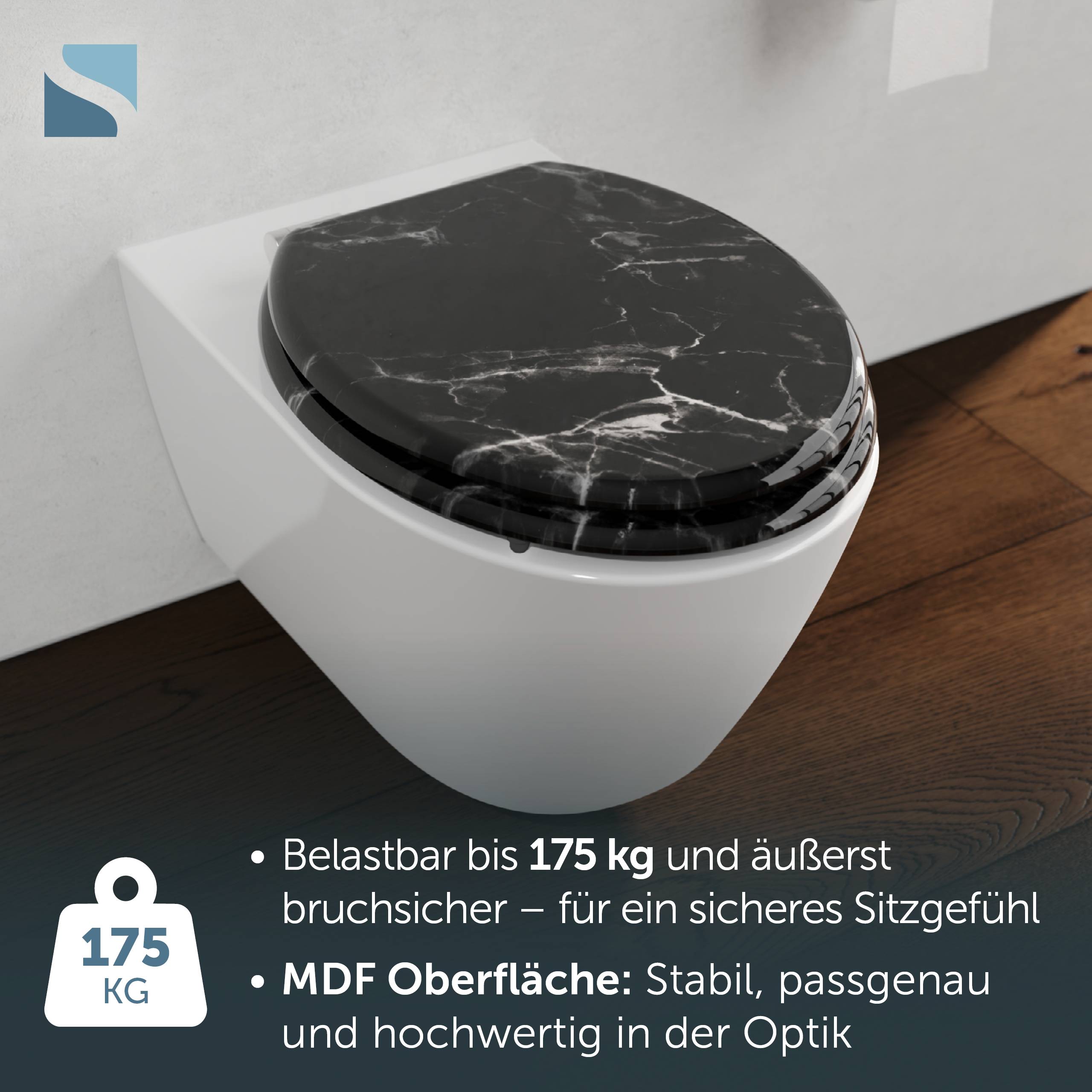 MDF WC-Sitz MARMOR BLACK, mit Absenkautomatik