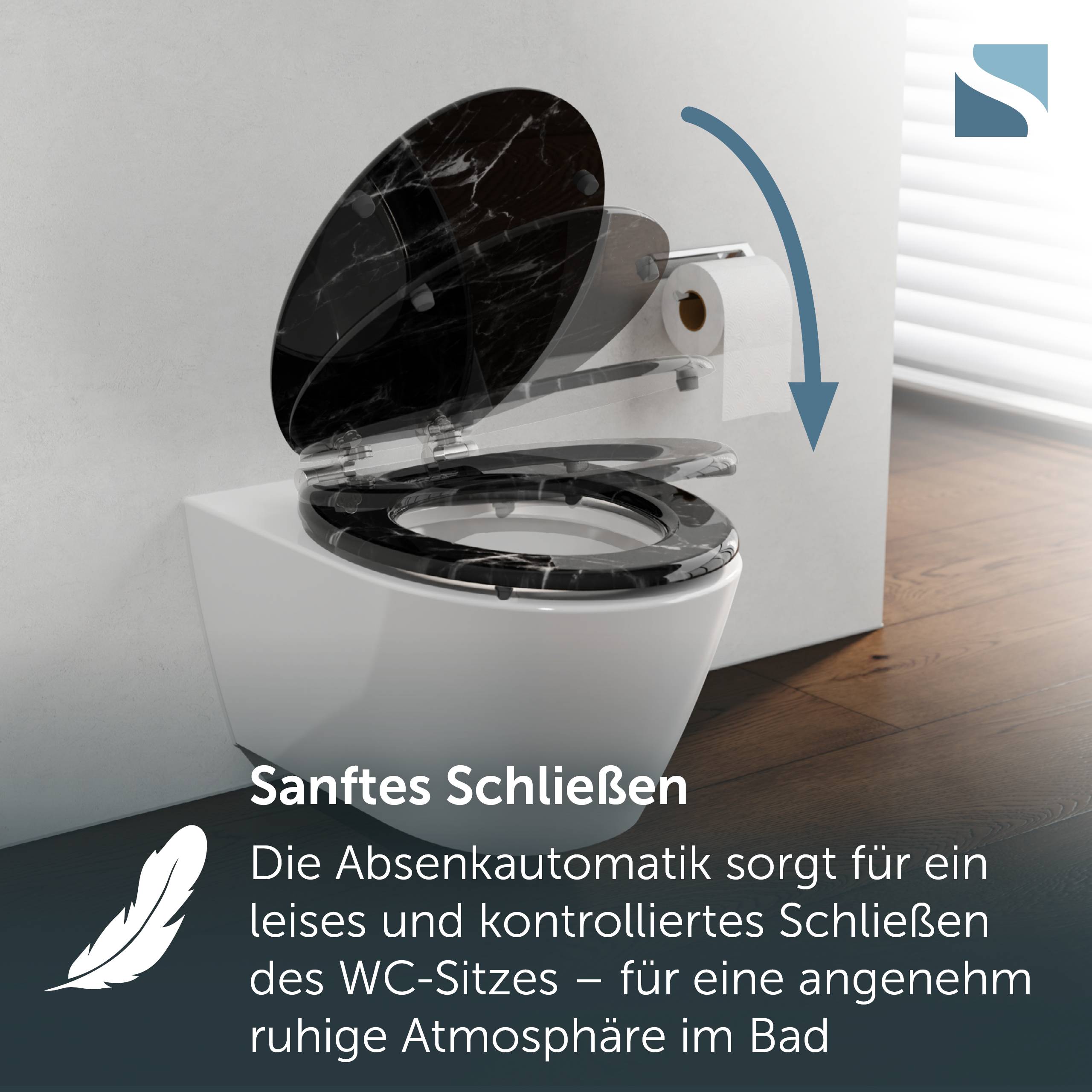 MDF WC-Sitz MARMOR BLACK, mit Absenkautomatik