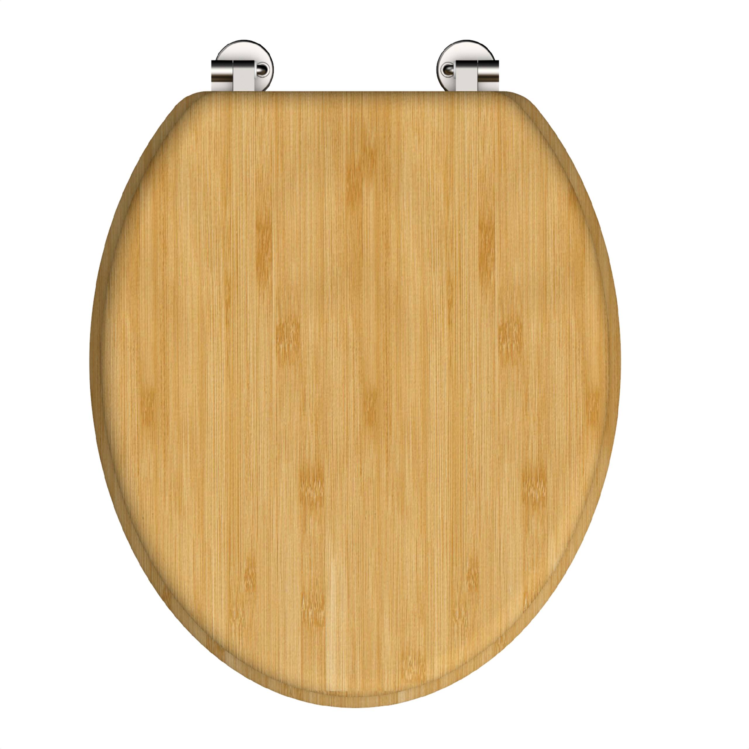 Geschlossener Holzklodeckel von oben auf weißem Hintergrund betrachtet.