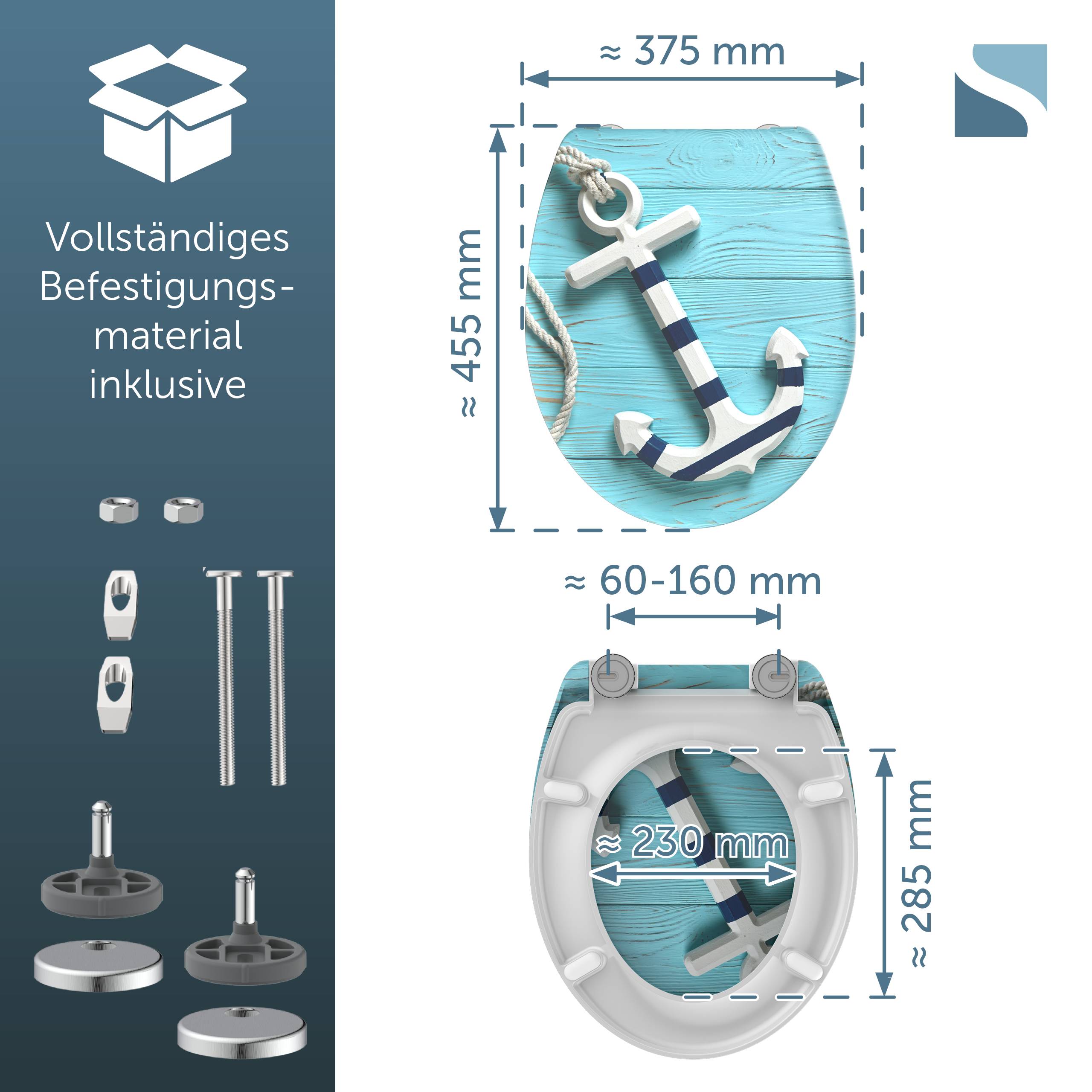 Duroplast WC-Sitz ANCHOR, mit Absenkautomatik und Schnellverschluss