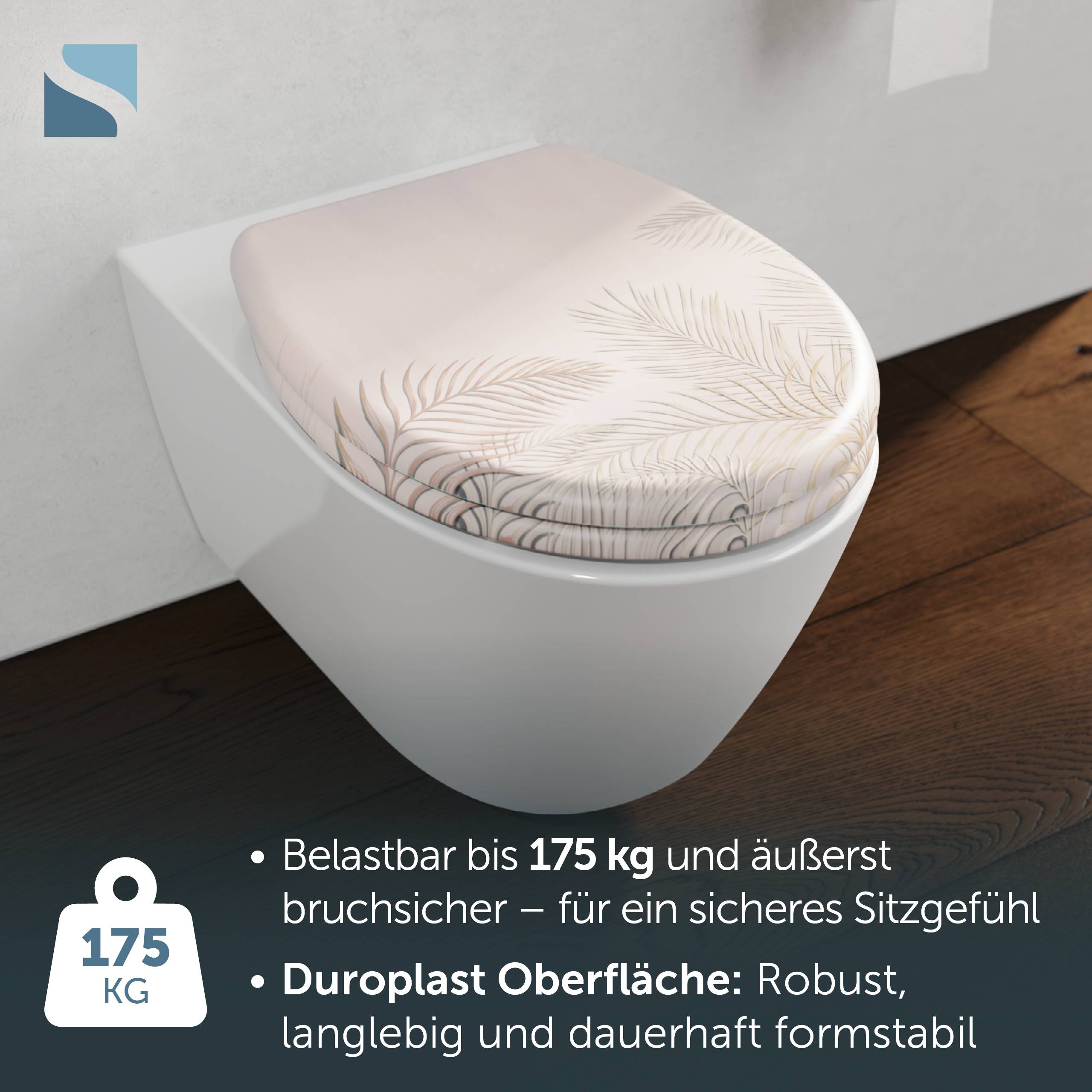 Duroplast WC-Sitz PALM LEAVES, mit Absenkautomatik und Schnellverschluss