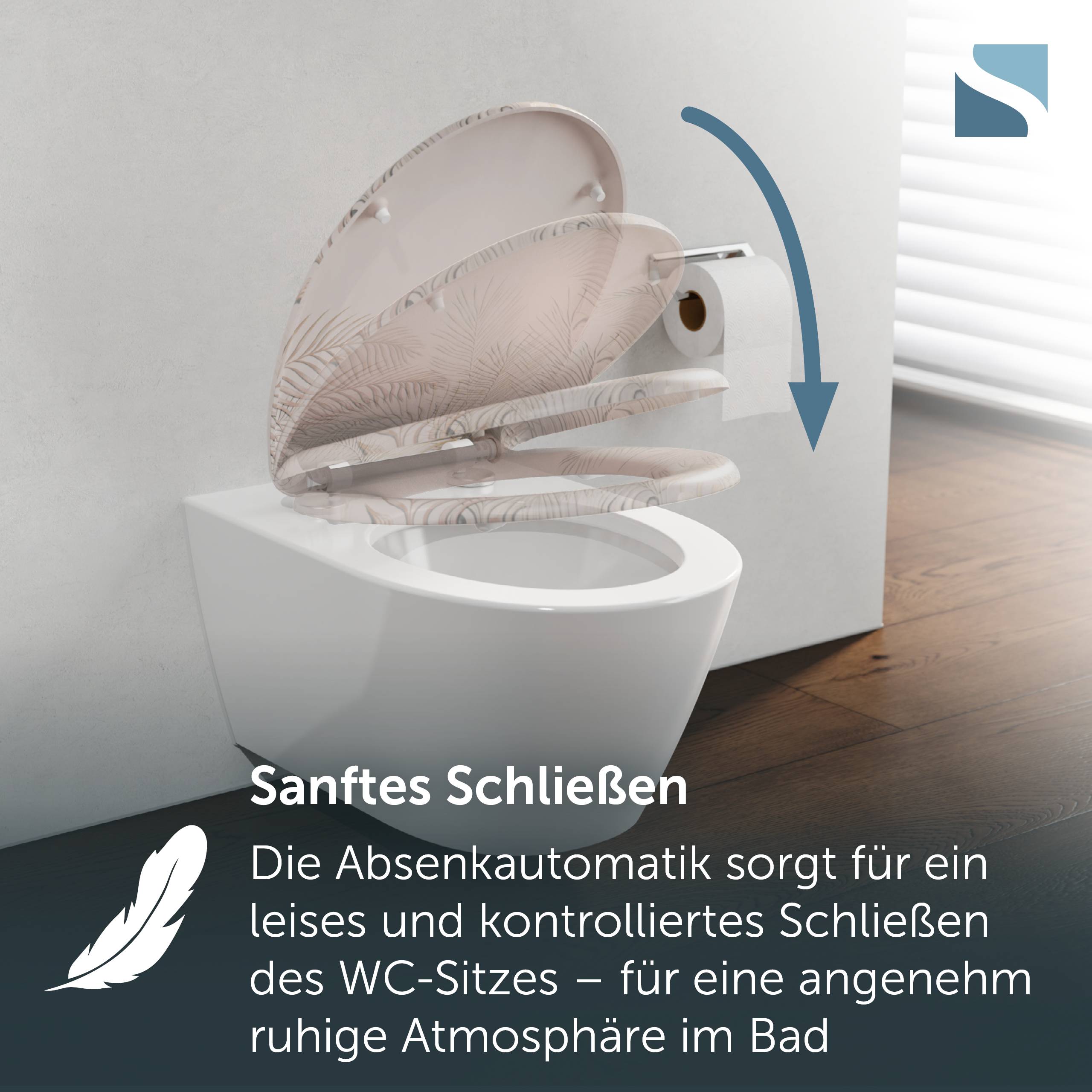 Duroplast WC-Sitz PALM LEAVES, mit Absenkautomatik und Schnellverschluss