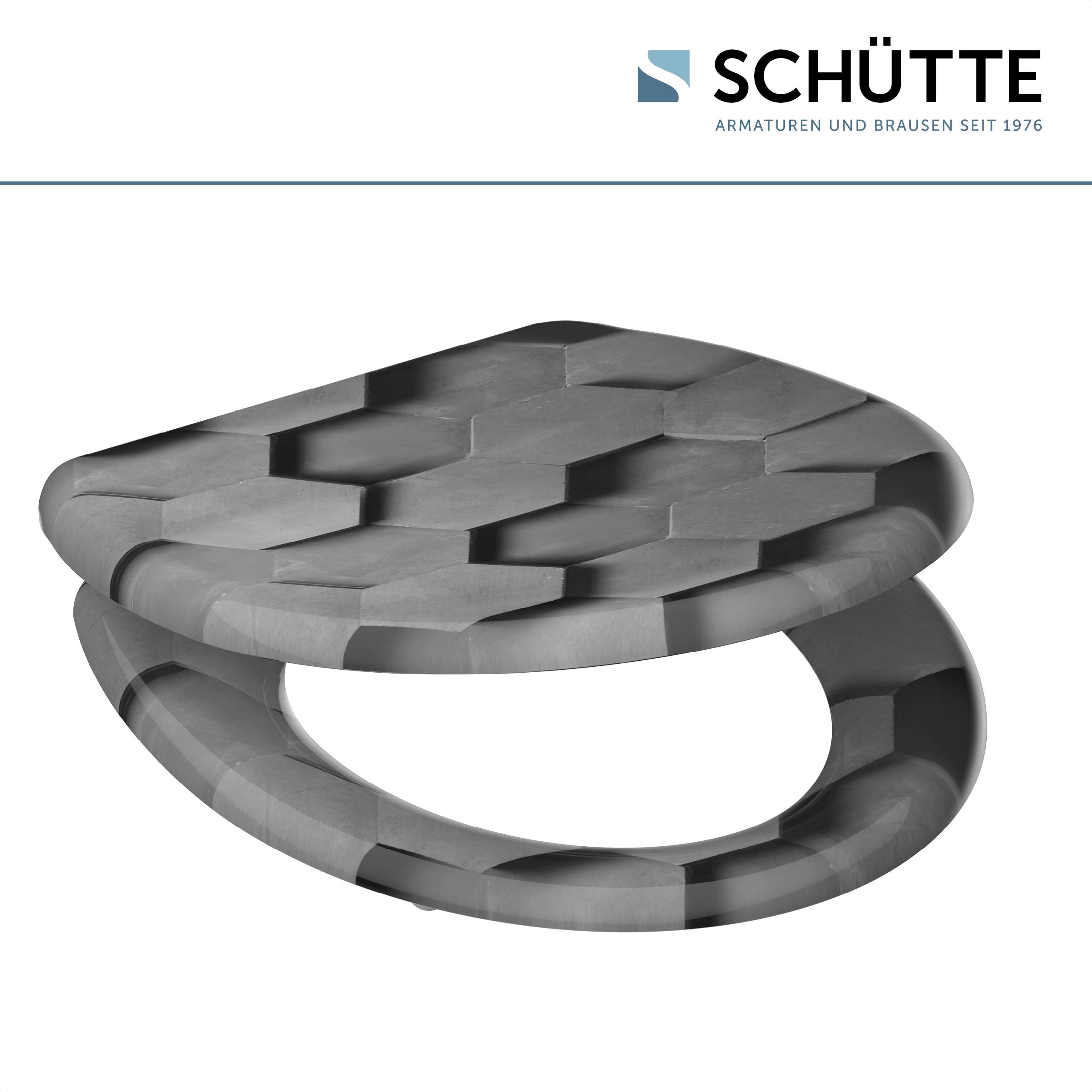 Duroplast WC-Sitz GREY HEXAGONS, mit Absenkautomatik und Schnellverschluss