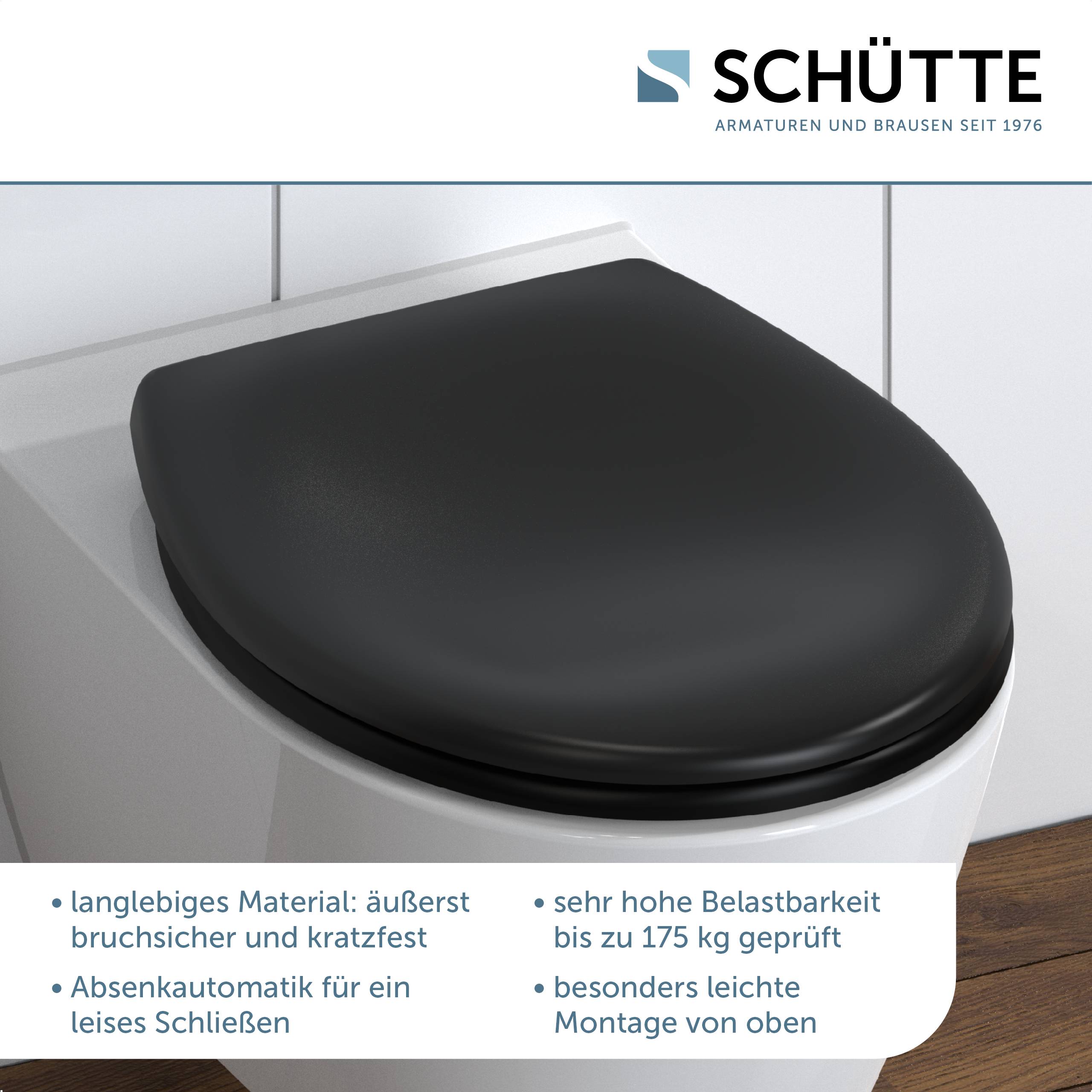 Duroplast WC-Sitz BLACK, mit Absenkautomatik und Schnellverschluss