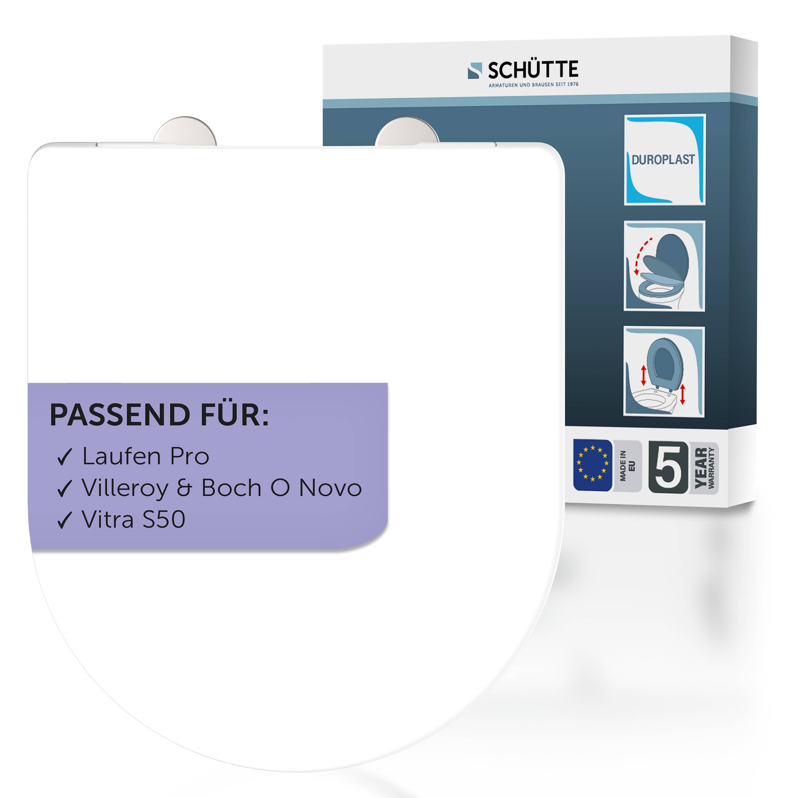 Toilettensitzabdeckung-Verpackung mit Text „Passend Für: Laufen Pro, Villeroy & Boch O Novo, Vitra S50