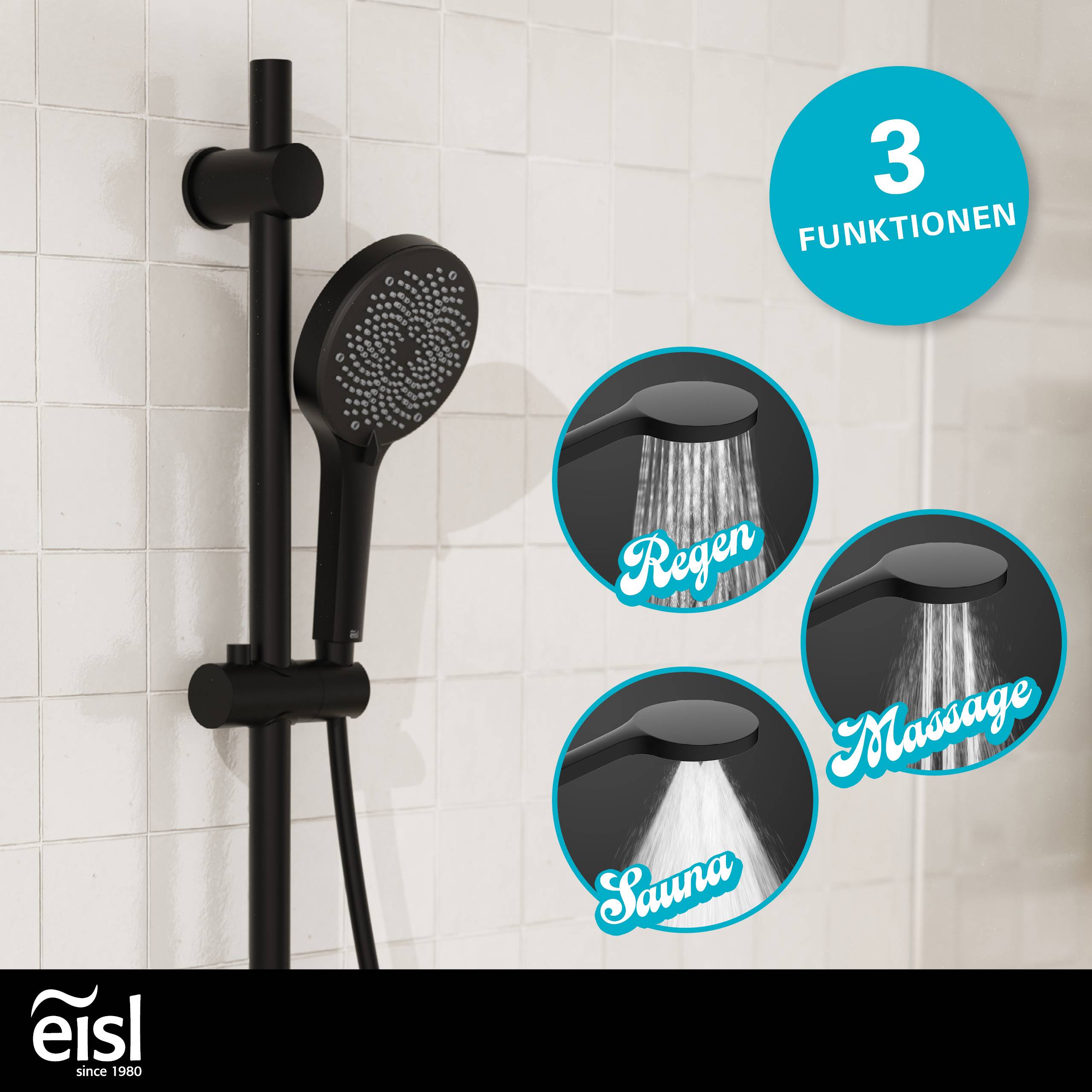 Duschkopf mit drei Funktionen: „Regen