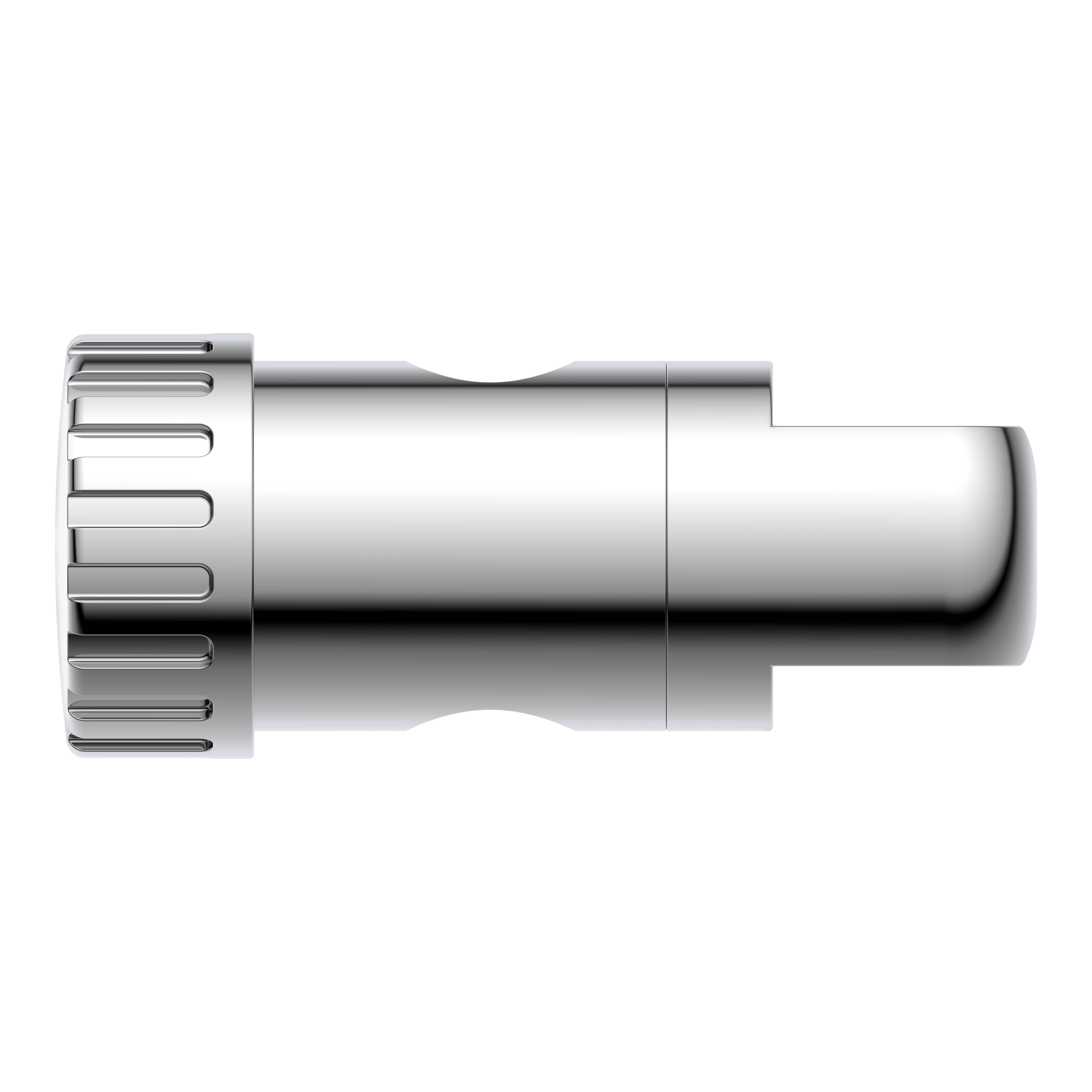 Ein metallisches zylindrisches Objekt mit Rillen und einer glatten Oberfläche, wahrscheinlich ein mechanisches oder industrielles Bauteil, vor schwarzem Hintergrund.