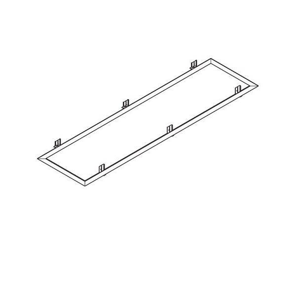 Isometrische Abbildung eines rechteckigen Lüftungsgitters mit Befestigungsclips, aus einem Winkel betrachtet, das seine Struktur und Befestigungspunkte zeigt.