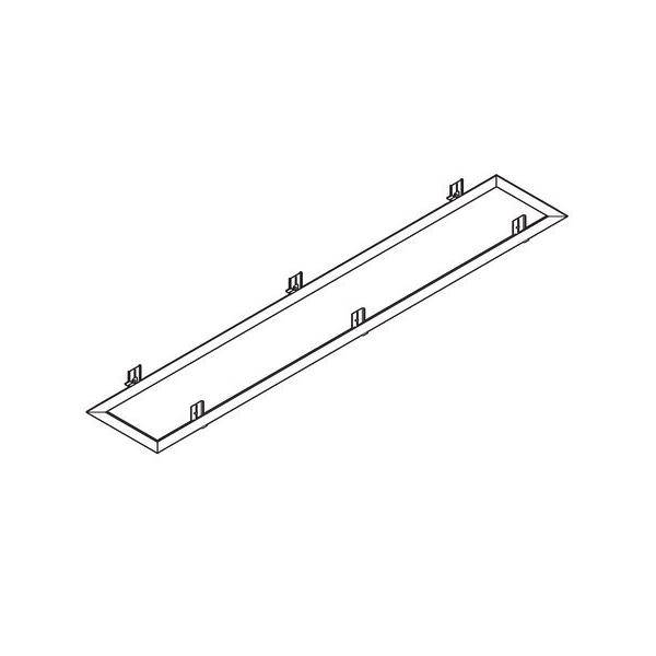 Linienzeichnung eines rechteckigen Metalltabletts mit Befestigungslaschen; wahrscheinlich zur Verwendung in einem Bau- oder Installationskontext.