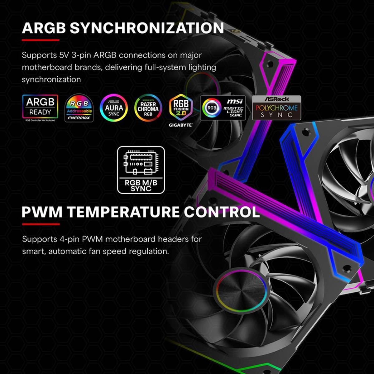 XILENCE Gaming Series XF073 ARGB Lüfter 3er Pack, XPF360R.ARGB Reverse Fan Design