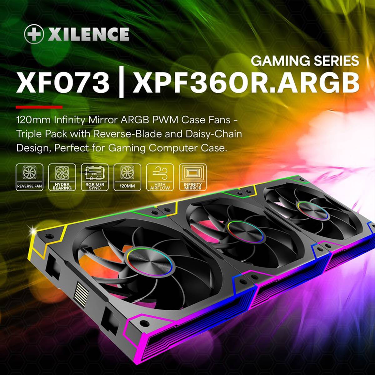 XILENCE Gaming Series XF073 ARGB Lüfter 3er Pack, XPF360R.ARGB Reverse Fan Design