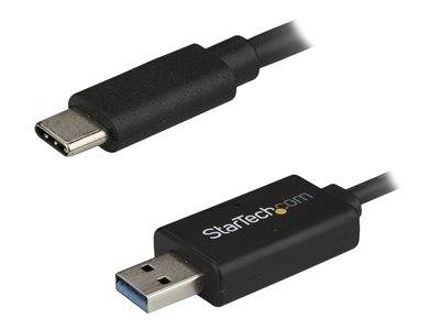 Ein USB-C-zu-USB-A-Kabel mit schwarzen Anschlüssen, Marke 'StarTech.com'. Wird verwendet, um Geräte mit unterschiedlichen USB-Anschlüssen zu verbinden.