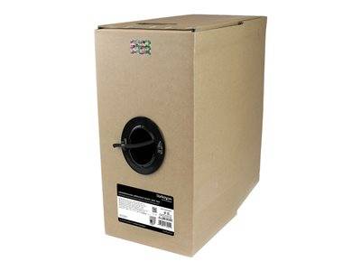 Eine große Pappschachtel mit einem kreisförmigen schwarzen Griff an der Seite, verwendet zur Verpackung oder Lagerung.