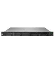 Ein schwarz und silbern beschichtetes, in ein Rack einbaubares Serversystem mit grünen und blauen Anzeigelichtern auf der Vorderseite und mehreren Festplattenschächten.