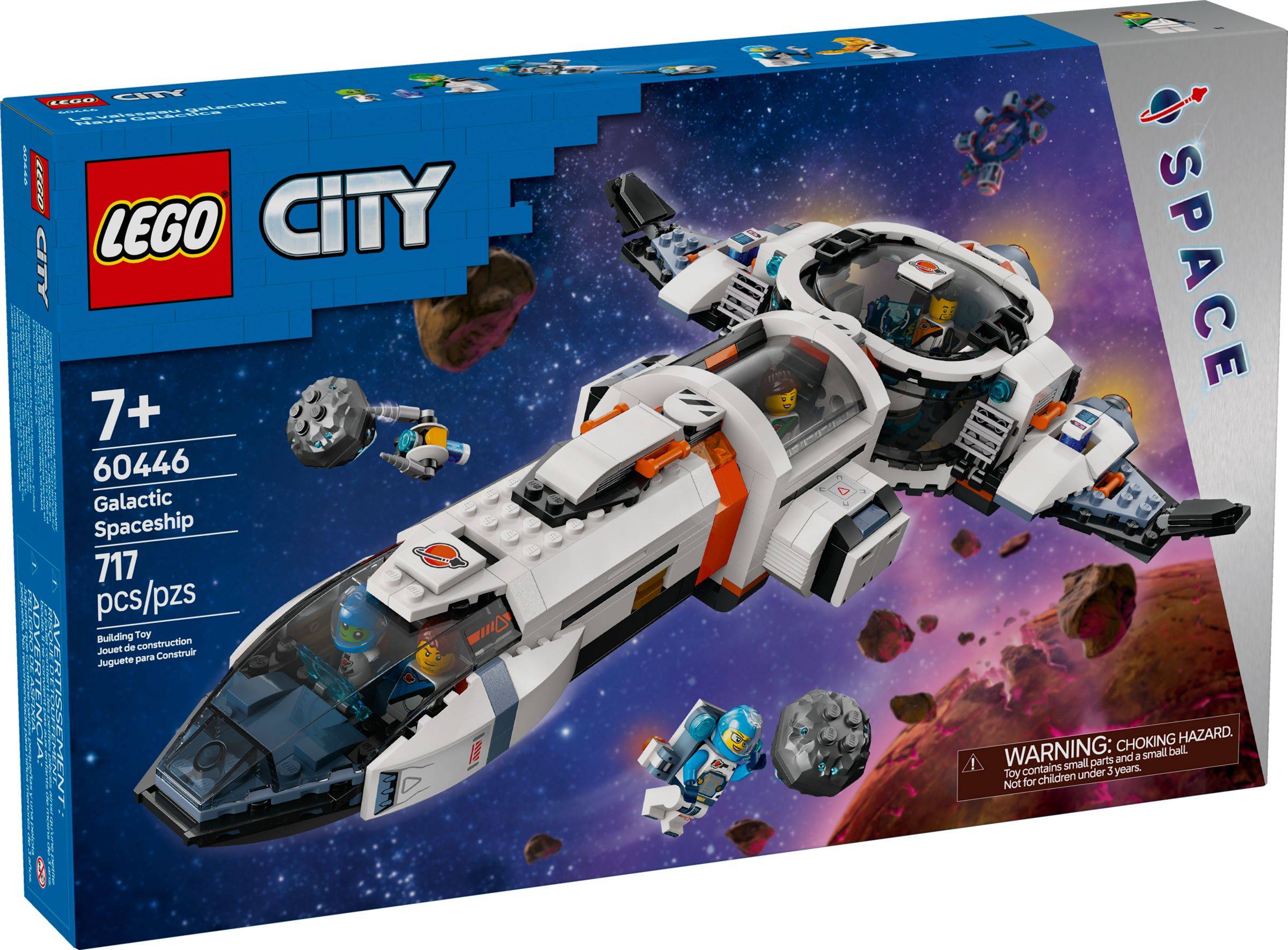 Schachtel eines LEGO City Sets mit einem Raumschiff und Astronauten im Weltall mit Asteroiden.