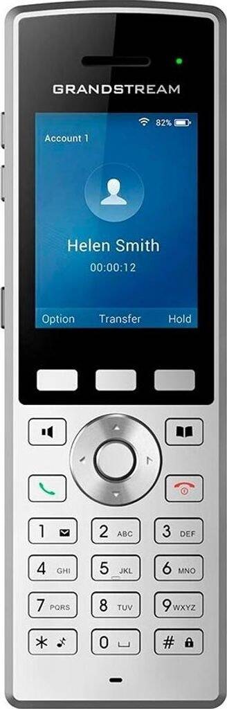 „Telefonbildschirm zeigt einen laufenden Anruf mit Helen Smith, 00:00:12 verstrichene Zeit, verfügbare Optionen sind Option, Übertragen und Halten.