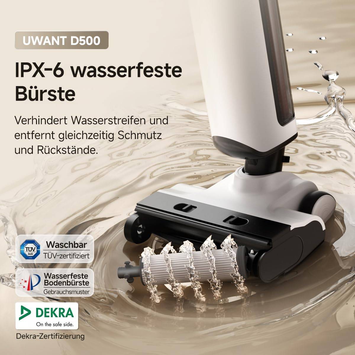 Uwant D500 Nass Trockensauger Akku,Abwassertanks-Desodorierung,180° Lay-Flat Saugwischer, 17,000 Pa Starke Saugkraft,65°C Leise Heißtrocknung,Verwi