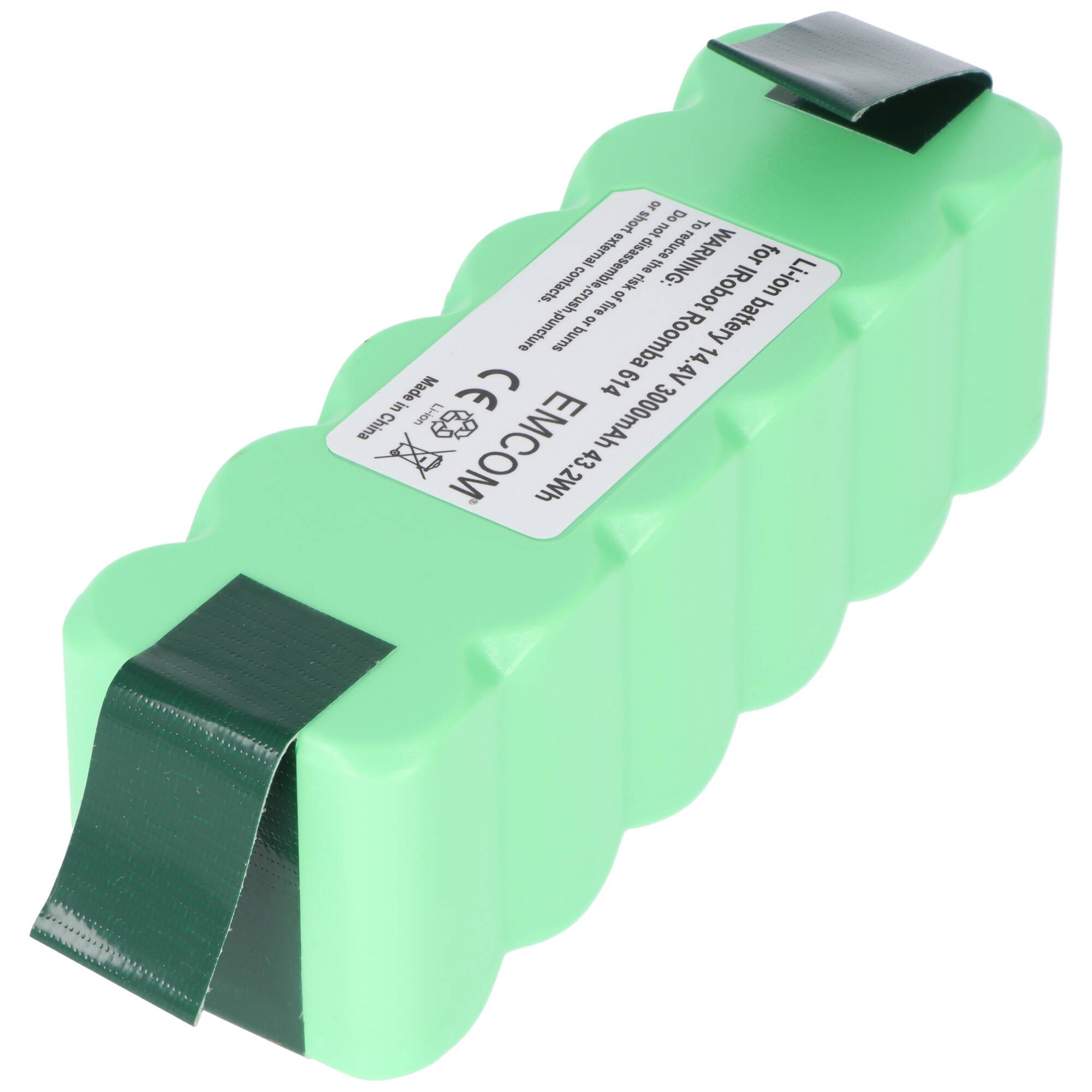 Ein grünes wiederaufladbares Batteriepaket mit schwarzem Klebeband an den Enden, beschriftet mit 