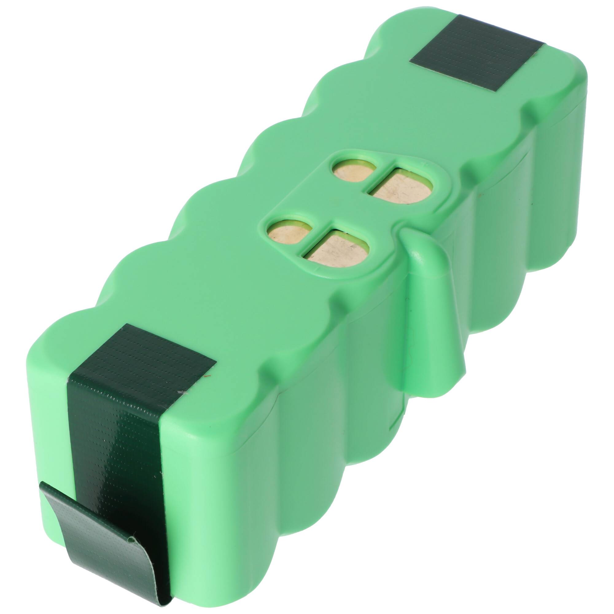 Grüne Kunststoff-Spielzeugpfeife mit rechteckiger Form und zwei kreisförmigen Löchern.