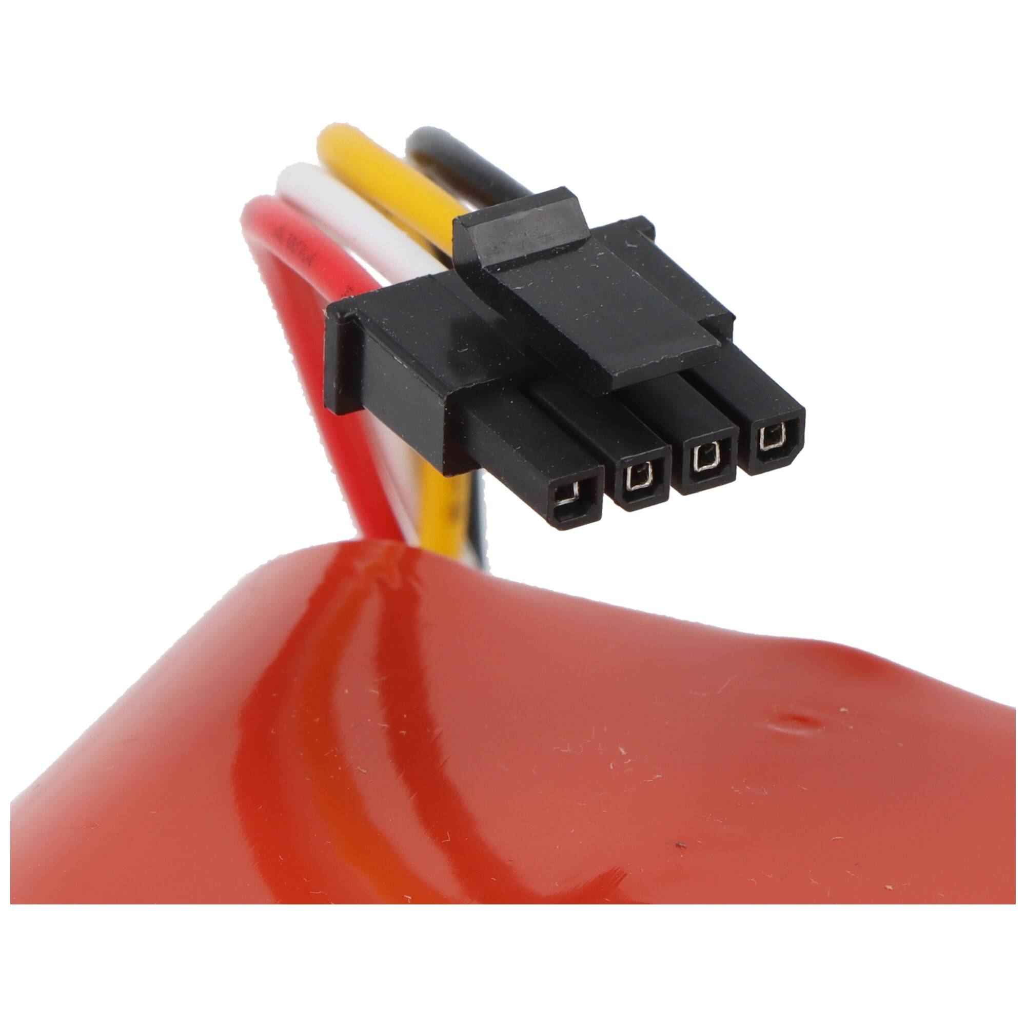 Li-Ion-Batteriepack, 7,4V, 3600mAh, 26,6Wh, schwarzes Gehäuse mit roten und schwarzen Kabeln und weißem Anschluss; Garantie erlischt bei Entfernung.