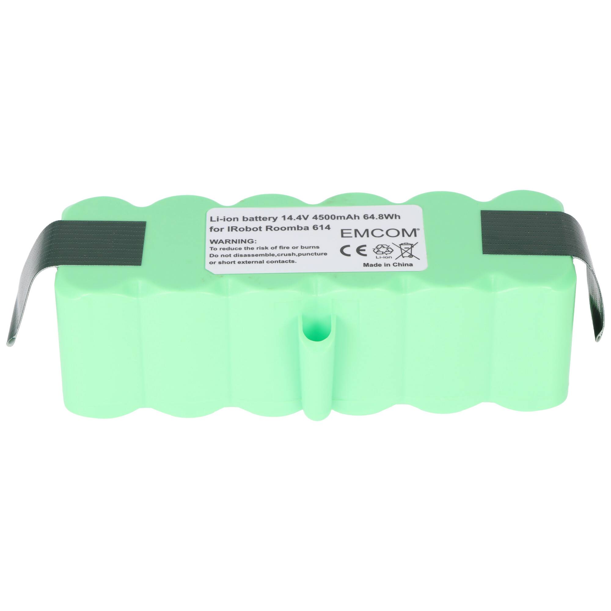 Grüne Li-Ionen-Batterie, 14,4V 4500mAh, für iRobot Roomba 614, Modell EMCOM. Hergestellt in China.