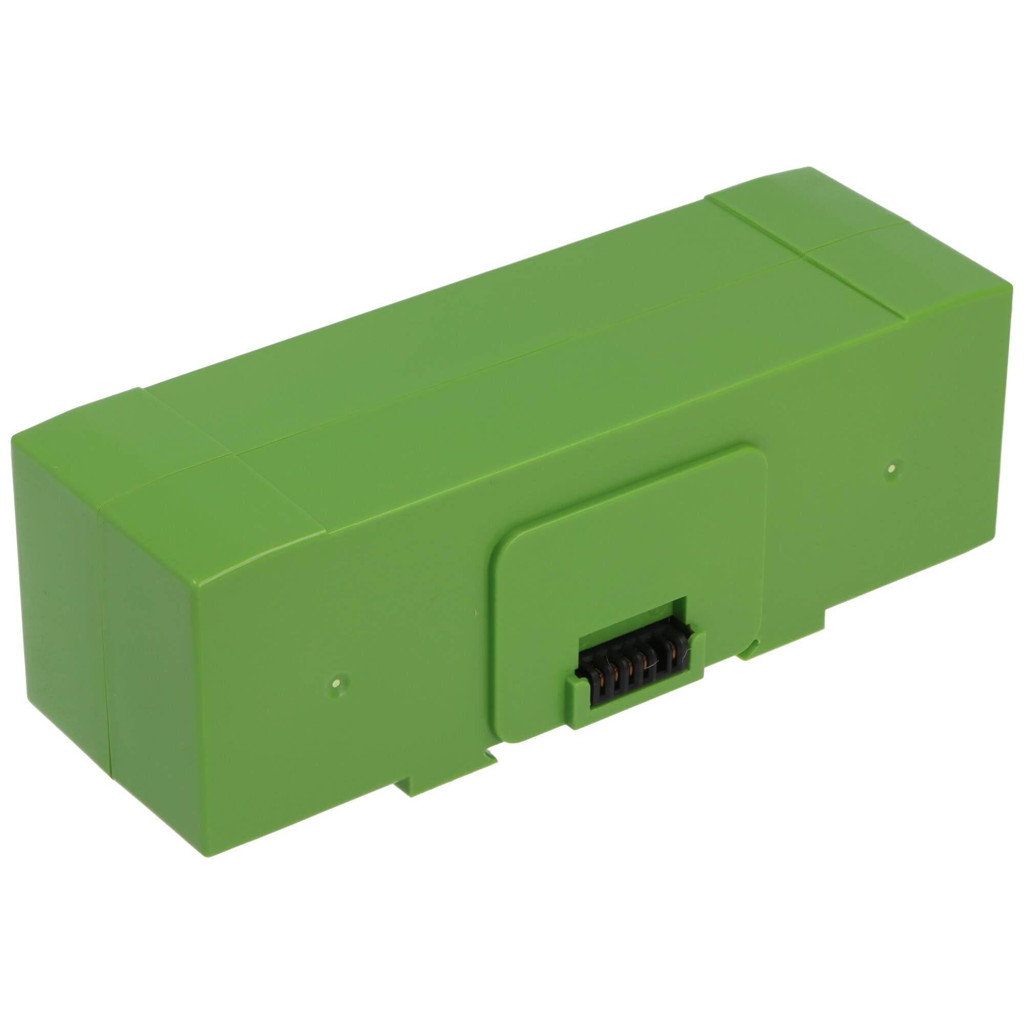 Grünes rechteckiges Batteriepaket mit Anschluss auf einer Seite, das zur Stromversorgung elektronischer Geräte verwendet wird.