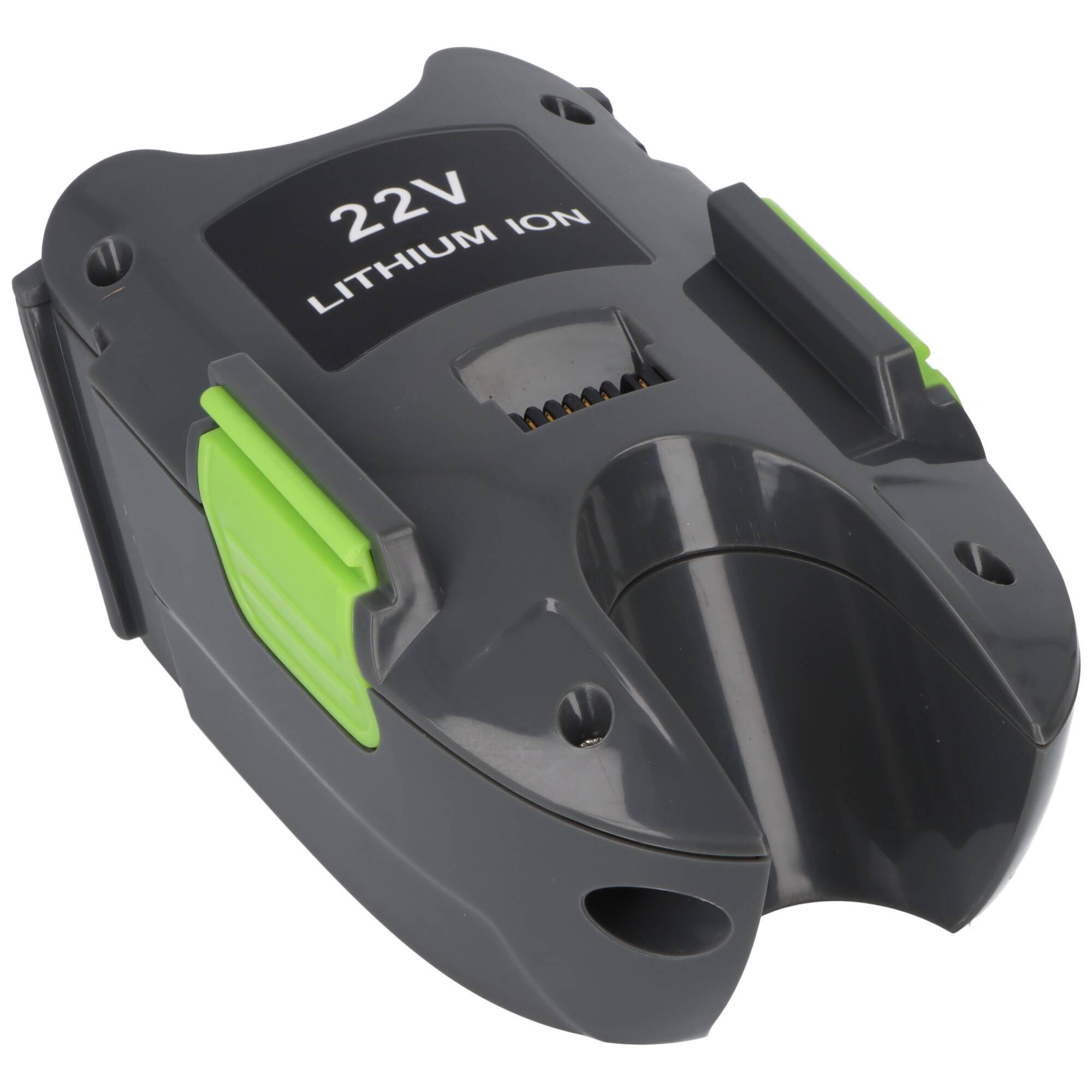 22V Lithium-Ionen-Akkuladegerät, schwarz mit grünen Akzenten, für kompatible Elektrowerkzeuge konzipiert, mit hervorgehobenen Hauptmerkmalen für einfache Bedienung.