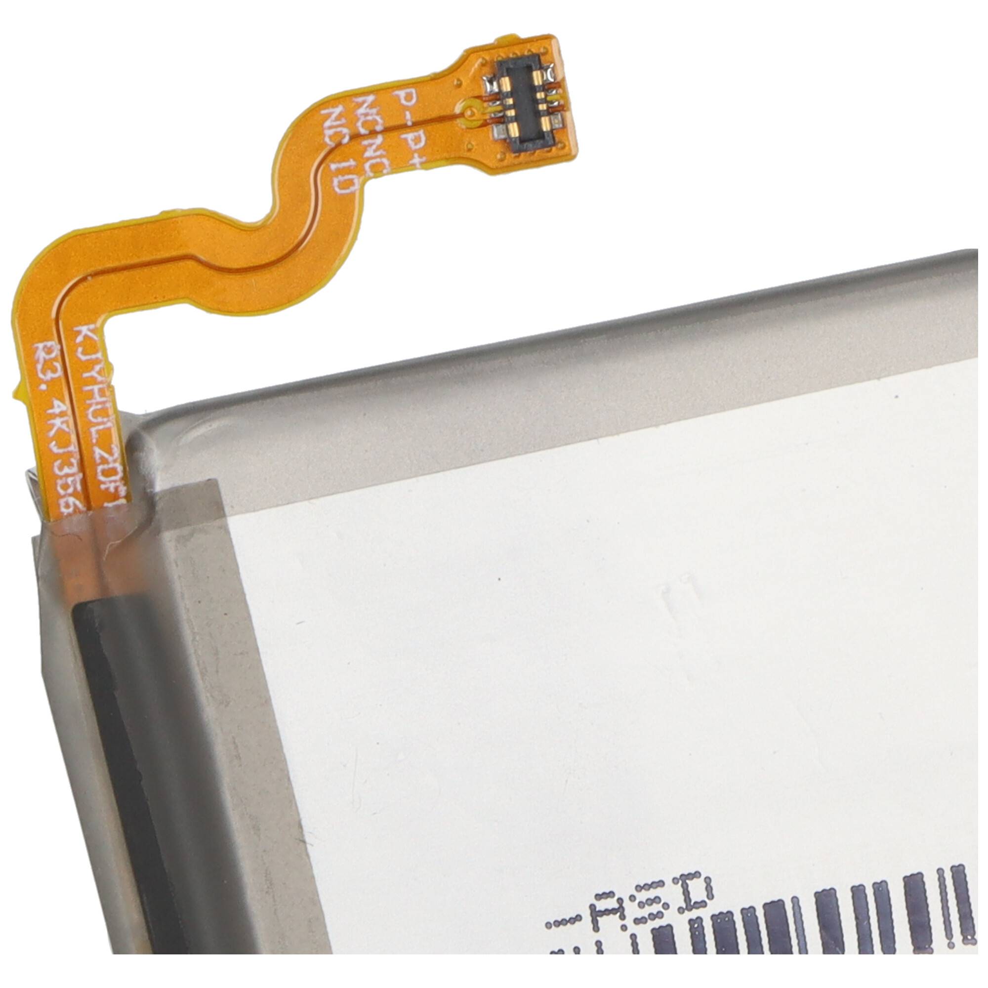 Ein Nahaufnahmebild einer Lithium-Ionen-Batterie mit einer flexiblen orangefarbenen Schaltung, auf deren Metallgehäuse Teilenummern und ein Barcode zu sehen sind.