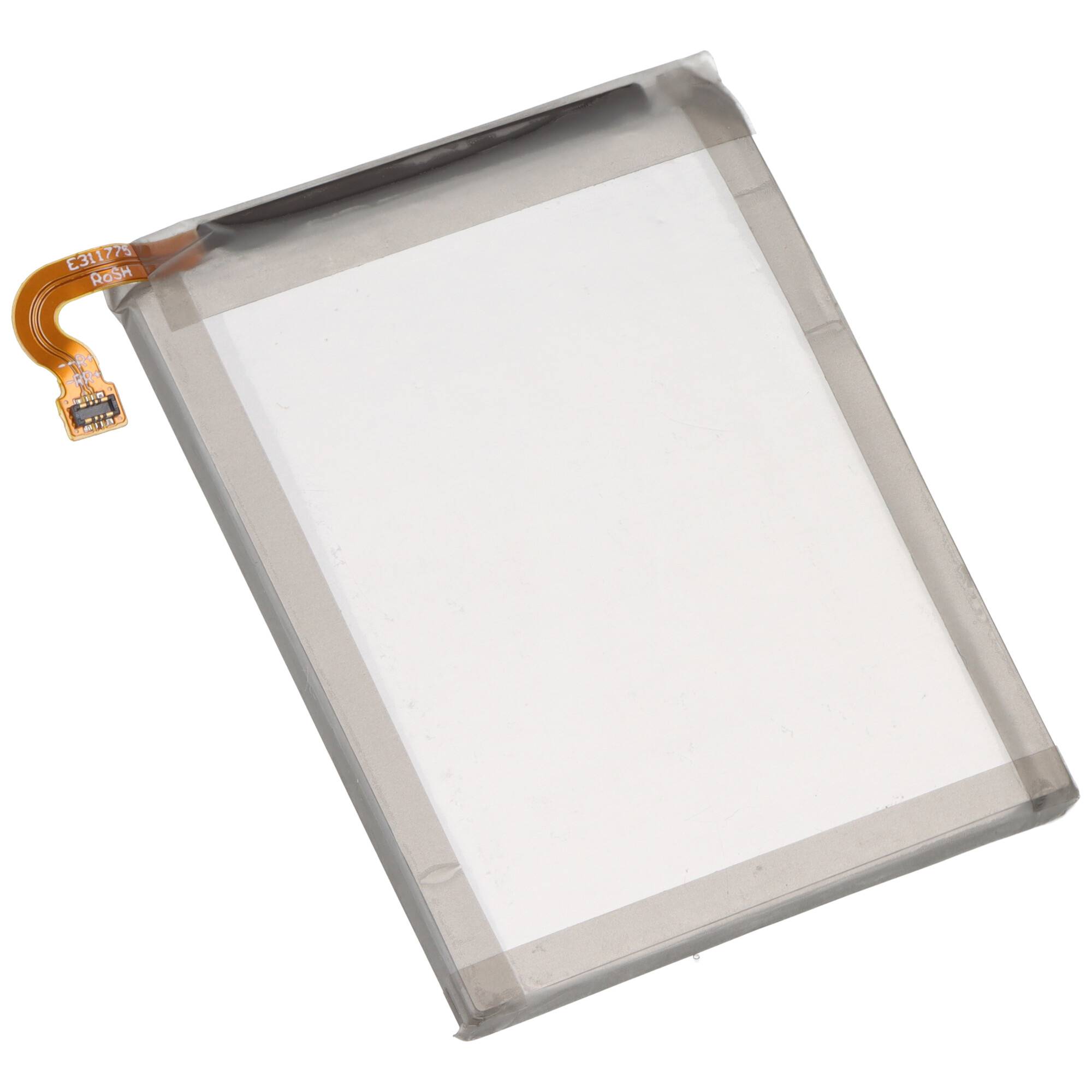 Ein flaches rechteckiges Lithium-Ionen-Akku mit einem angebrachten orangefarbenen Schaltungsstreifen, der häufig in elektronischen Geräten zur Stromversorgung verwendet wird.