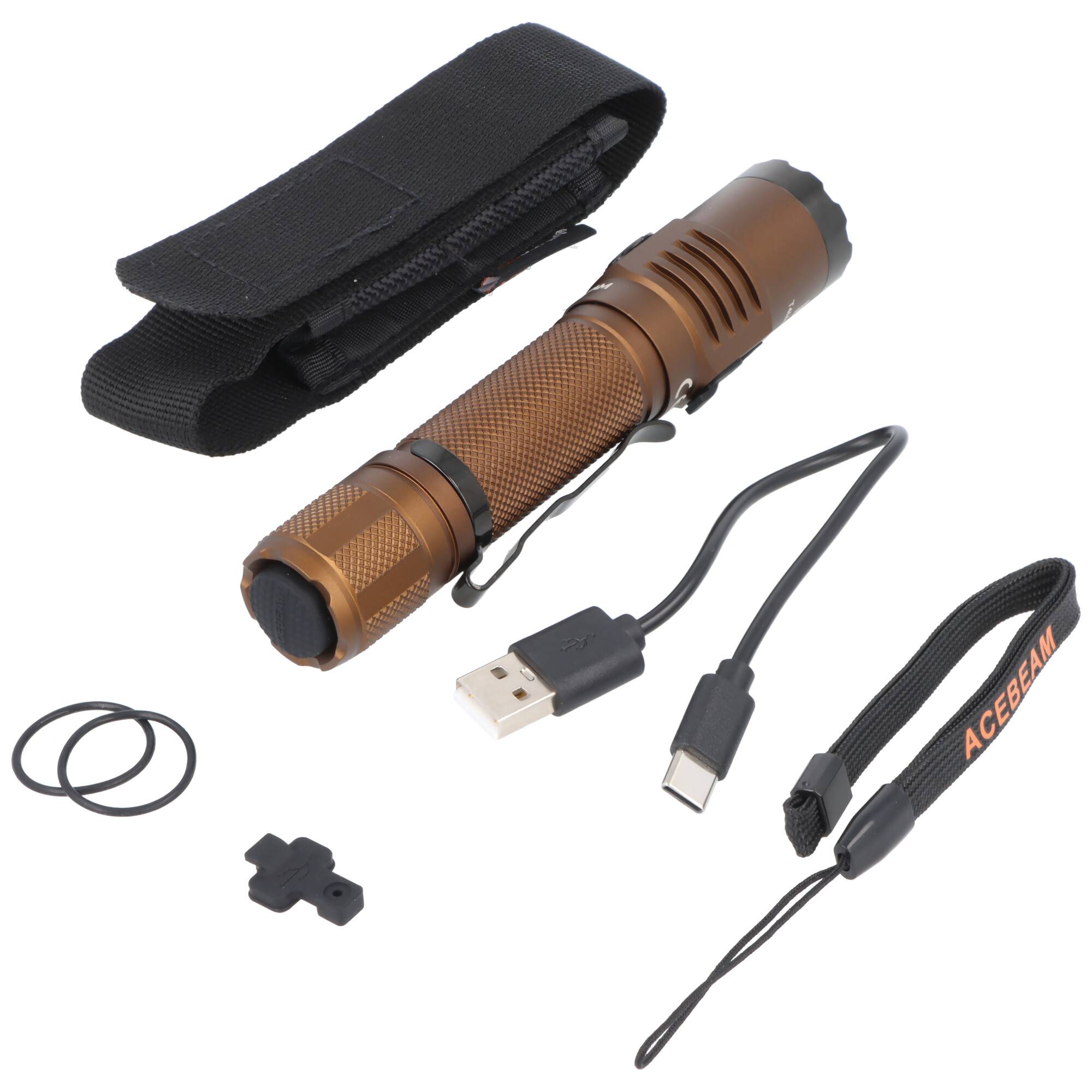 AceBeam T35 LED-Taschenlampe mit bis zu 1.600 Lumen, 352 Meter Leuchtweite, 5.000K, braun