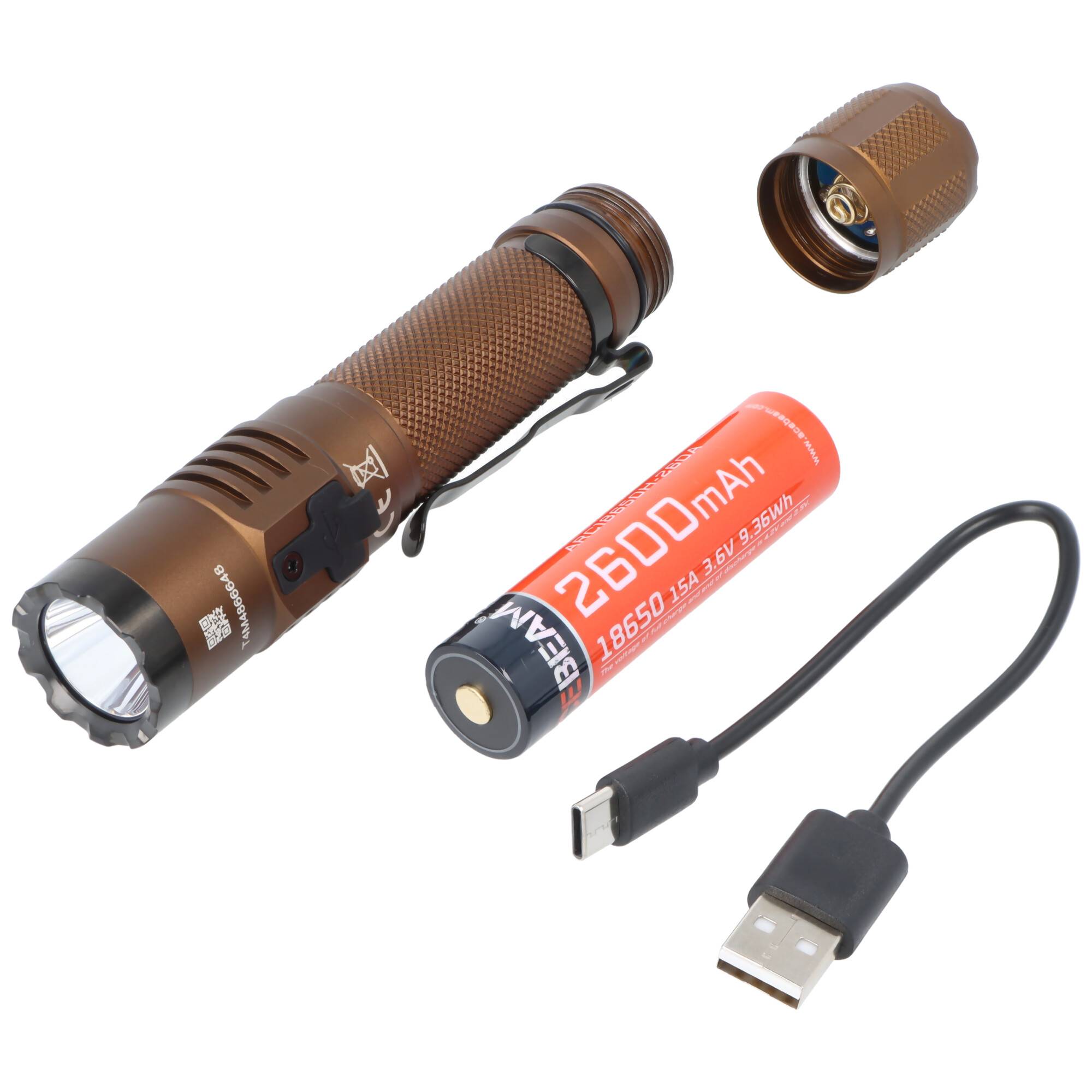 AceBeam T35 LED-Taschenlampe mit bis zu 1.600 Lumen, 352 Meter Leuchtweite, 5.000K, braun