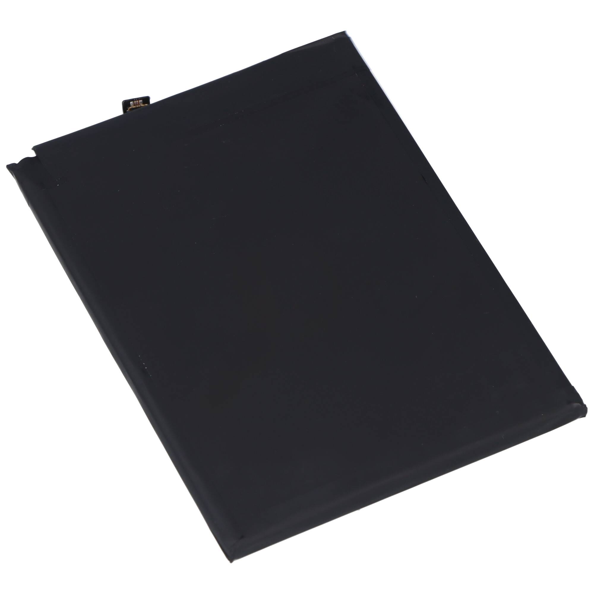 Eine rechteckige schwarze Batterie für elektronische Geräte, flach liegend.