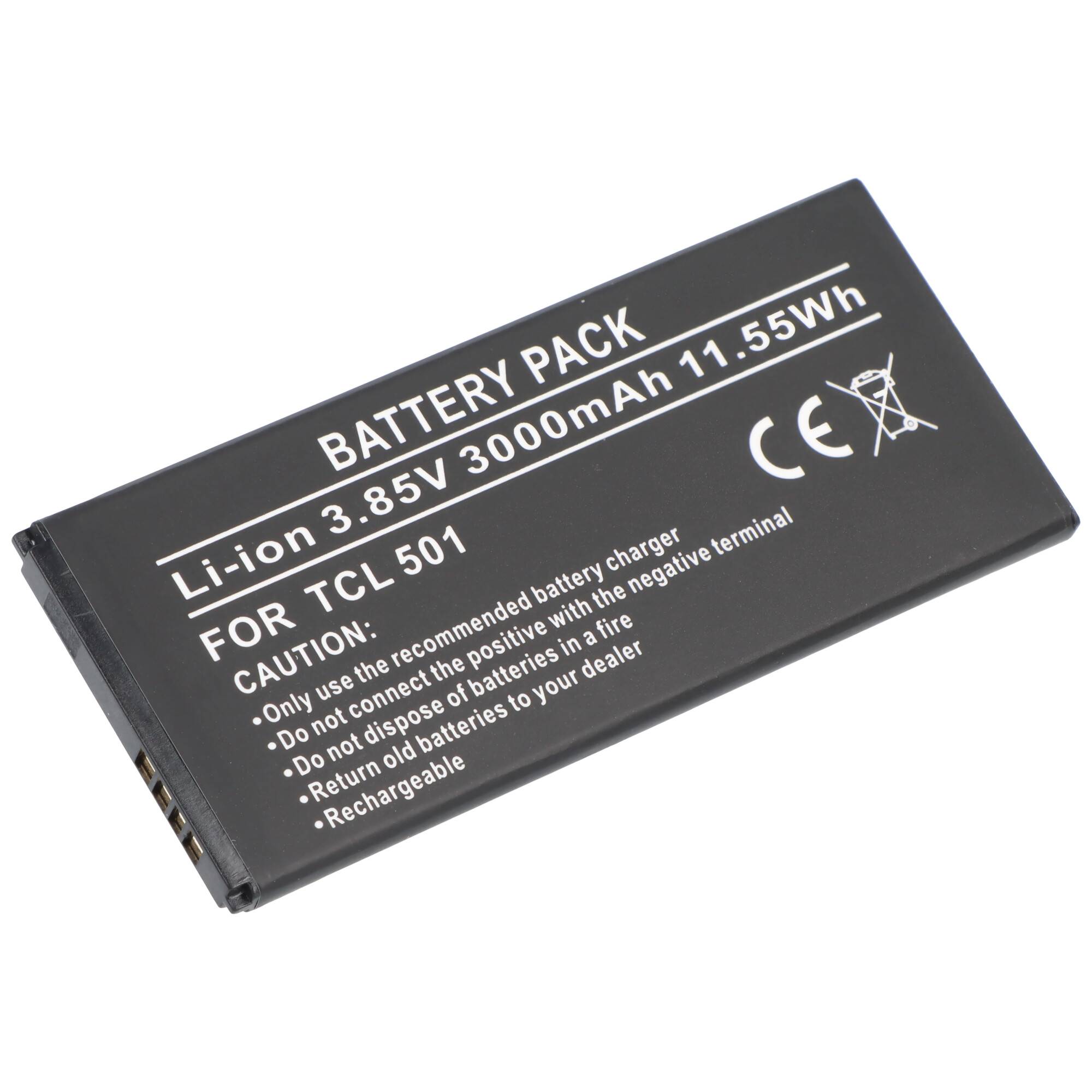 AccuCell Akku passend für TCL 501 – Li-Polymer, 3,85V, 3000mAh, 11,55Wh, eingebaut