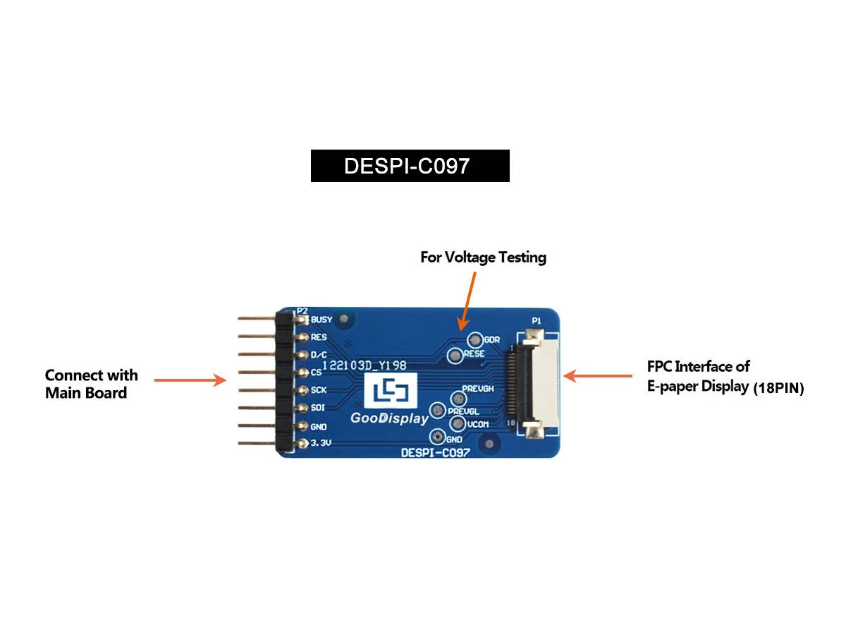 Good Display 0.97inch (18Pin) E-Paper HAT Adapter Board DESPI-C097 SPI Interface