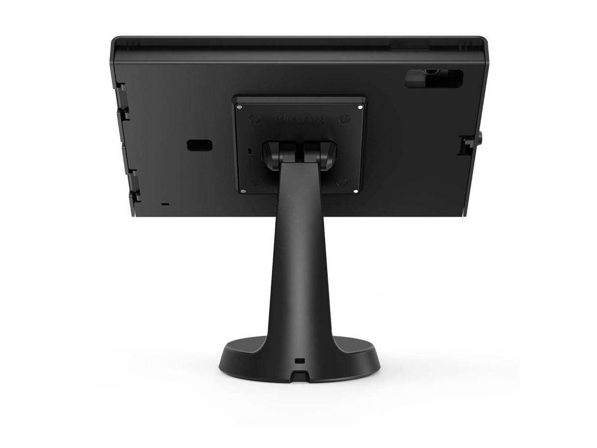 Ein digitaler Monitor mit leuchtenden, überlappenden Kreisen in Gelb, Pink und Rot auf weißem Hintergrund, montiert auf einem verstellbaren Arm.