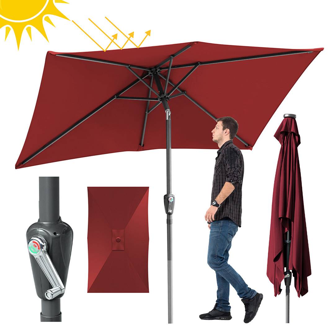 Sonnenschirm 140x210cm, Gartenschirm, knickbar, Schirmtuch mit PA-Beschichtung, UV-Schutz bis UPF 50+, ohne Ständer, Rot