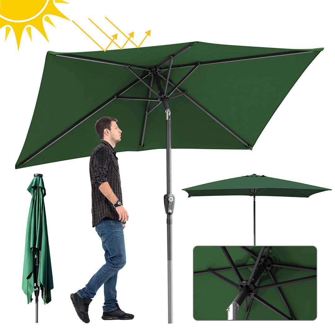 Sonnenschirm 200x300cm, Gartenschirm, knickbar, Schirmtuch mit PA-Beschichtung, UV-Schutz bis UPF 50+, ohne Ständer, Grün